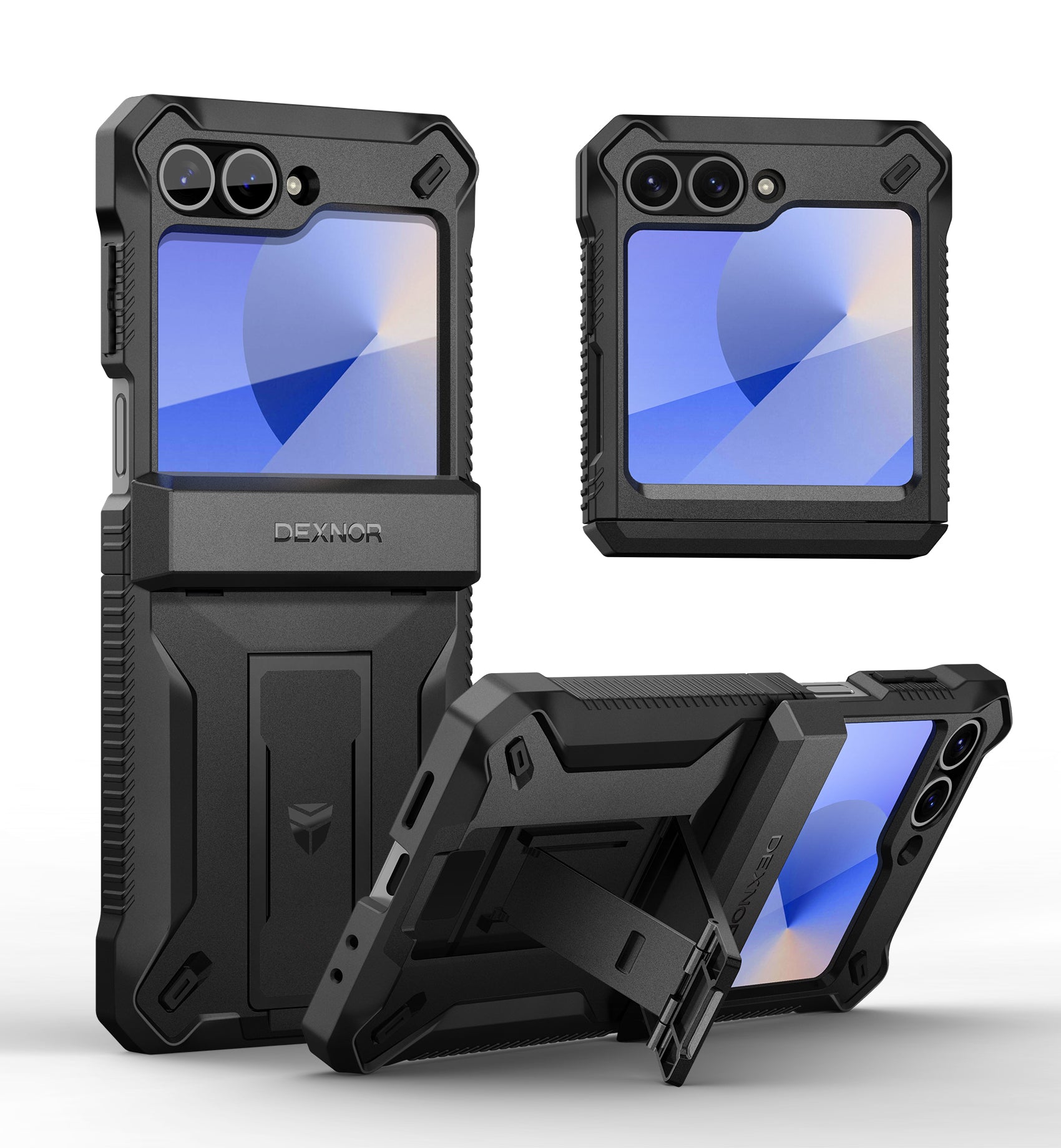 Dexnor Case for Samsung Galaxy Z Flip 6 Hinge Coverage With Screen Protector Full Body Bumper Kickstand Hinge Coverage Shockproof Rugged Cover