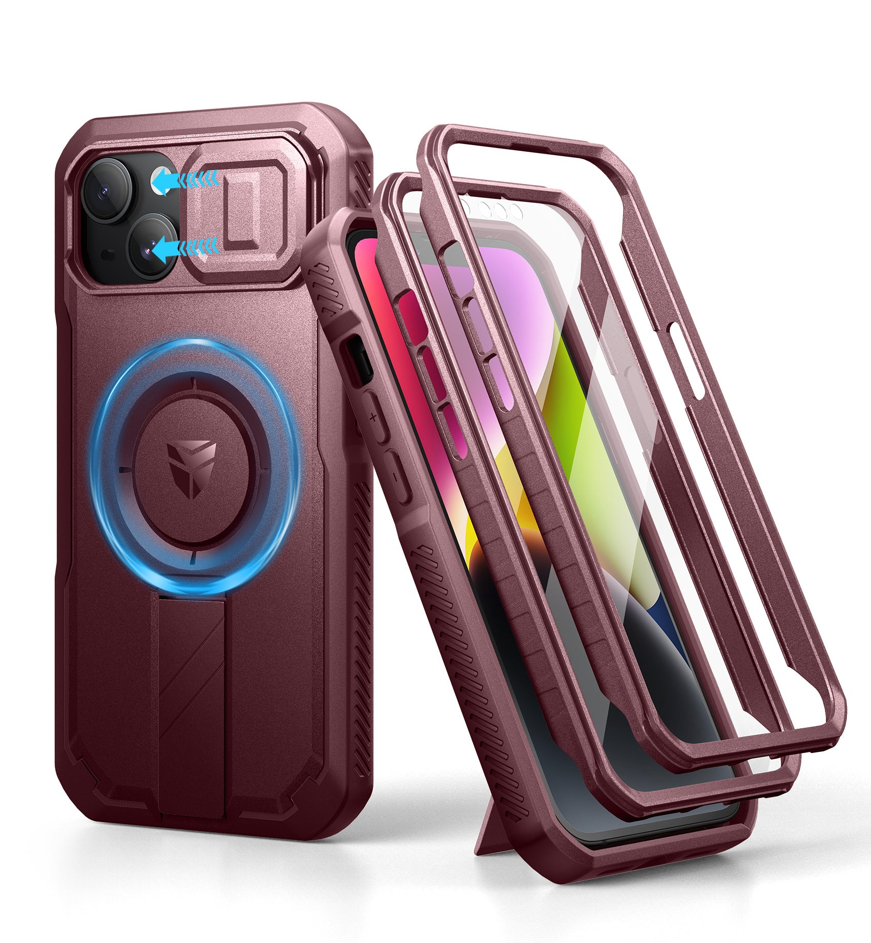 Dexnor Durable Case for iPhone 13/14 with Built In Screen Protector and Slide Camera Cover 360 Magsafe Rugged Bumper Cover