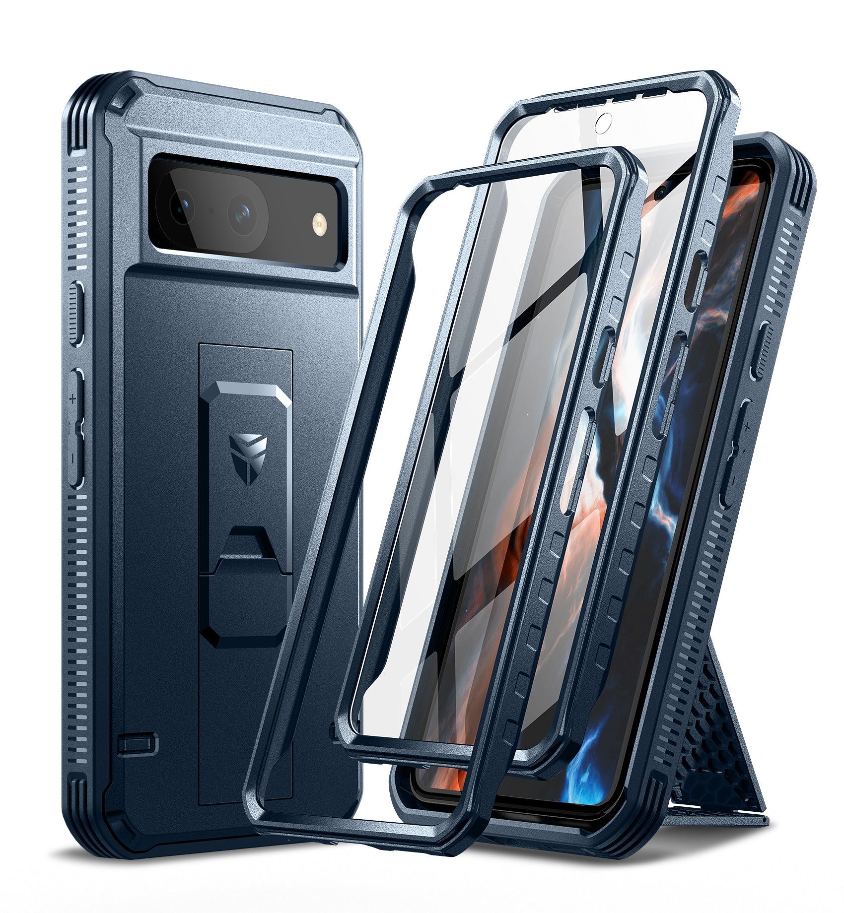 Dexnor Case for Google Pixel 8 With 2 Screen Protector Full Body Bumper Kickstand Heavy-duty Shockproof Rugged Cover.