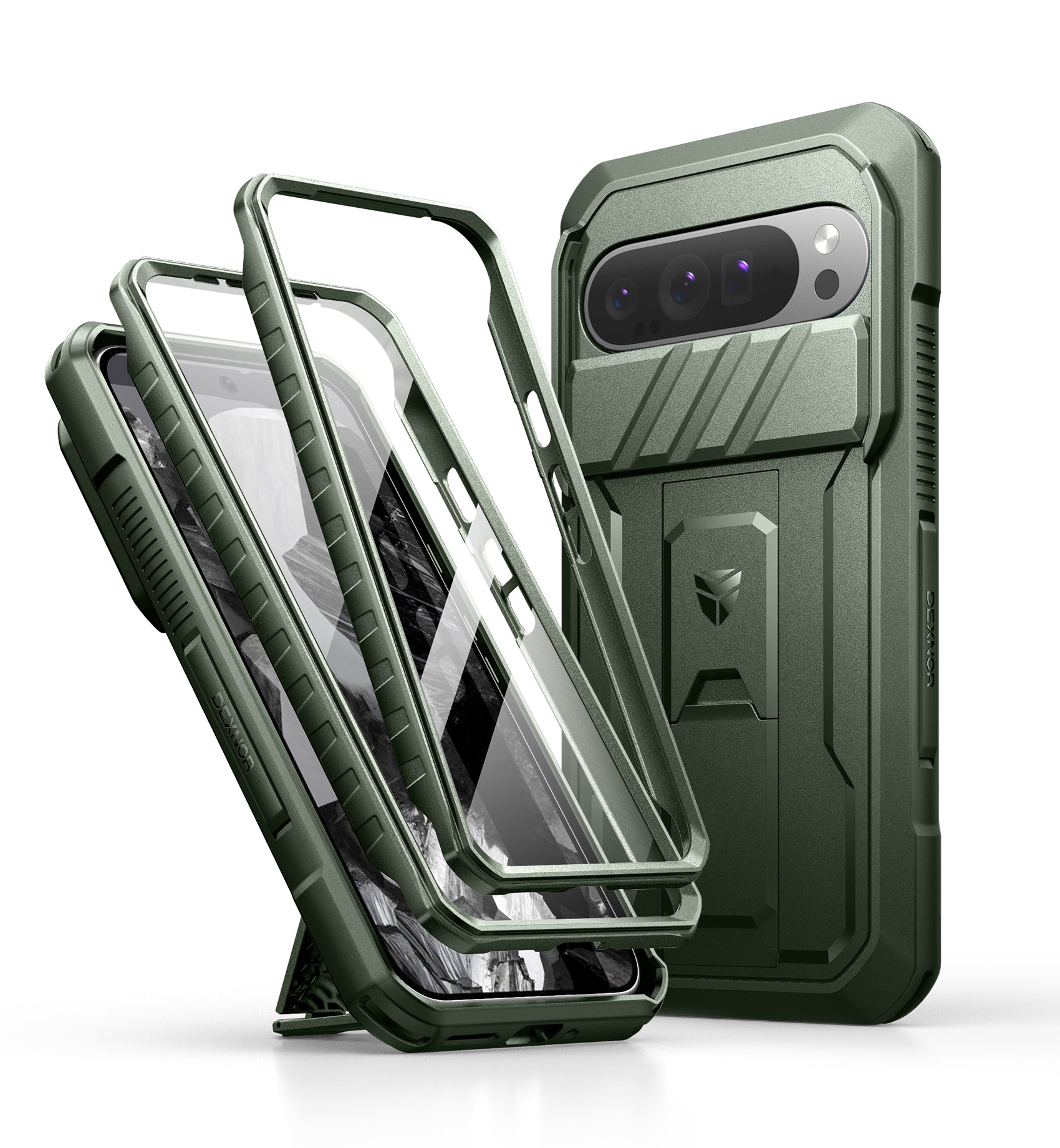 Dexnor Case for Google Pixel 9 Pro XL With Screen Protector Full Body Bumper Kickstand Heavy-duty Shockproof Rugged Cover.