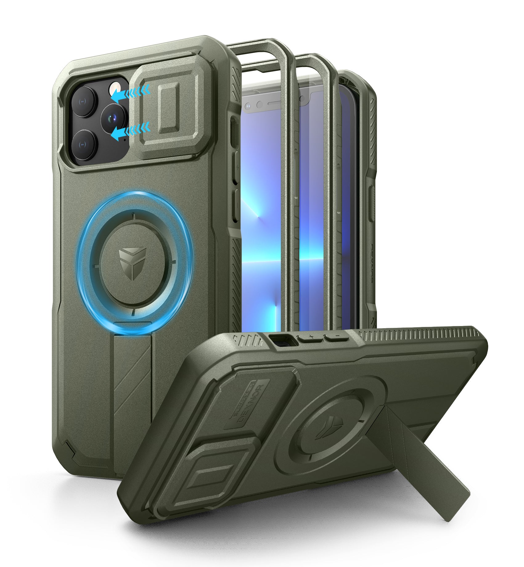 Dexnor Durable Case for iPhone 12/13 Pro Max with Built In Screen Protector and Slide Camera Cover 360 Magsafe Rugged Bumper Cover.