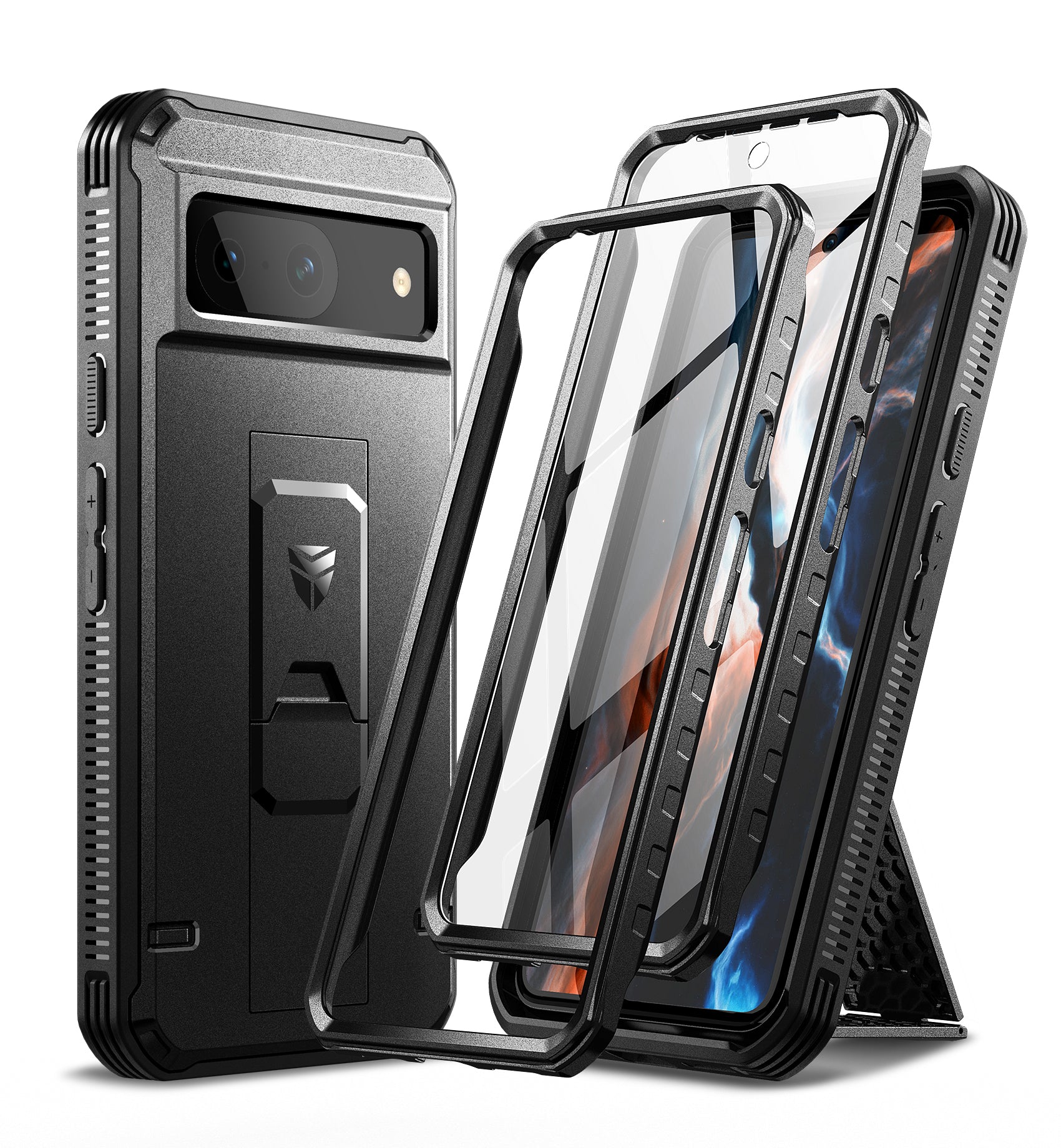 Dexnor Case for Google Pixel 8 With 2 Screen Protector Full Body Bumper Kickstand Heavy-duty Shockproof Rugged Cover.