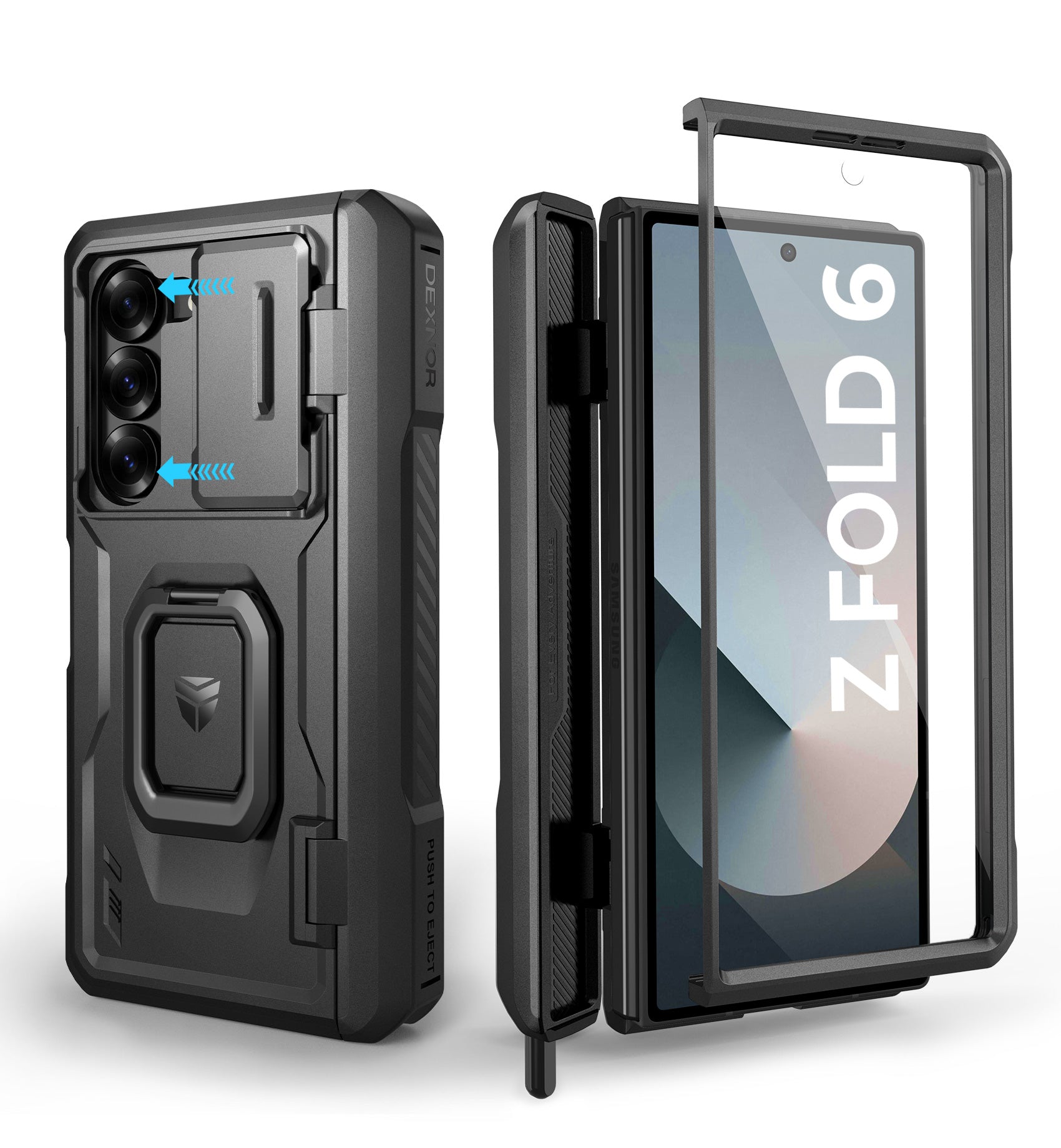 Dexnor Case for Samsung Galaxy Z Fold 6 With Hinge Coverage Screen Protector Full Body Bumper Kickstand Heavy-duty Shockproof Rugged Cover.