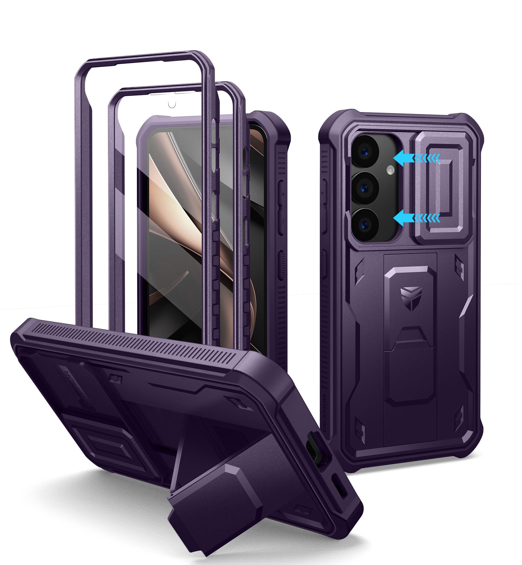 Dexnor Case for Samsung Galaxy S25 Full Body With Screen Protector Slide Camera Bumper Kickstand Heavy-duty Shockproof Rugged Cover.
