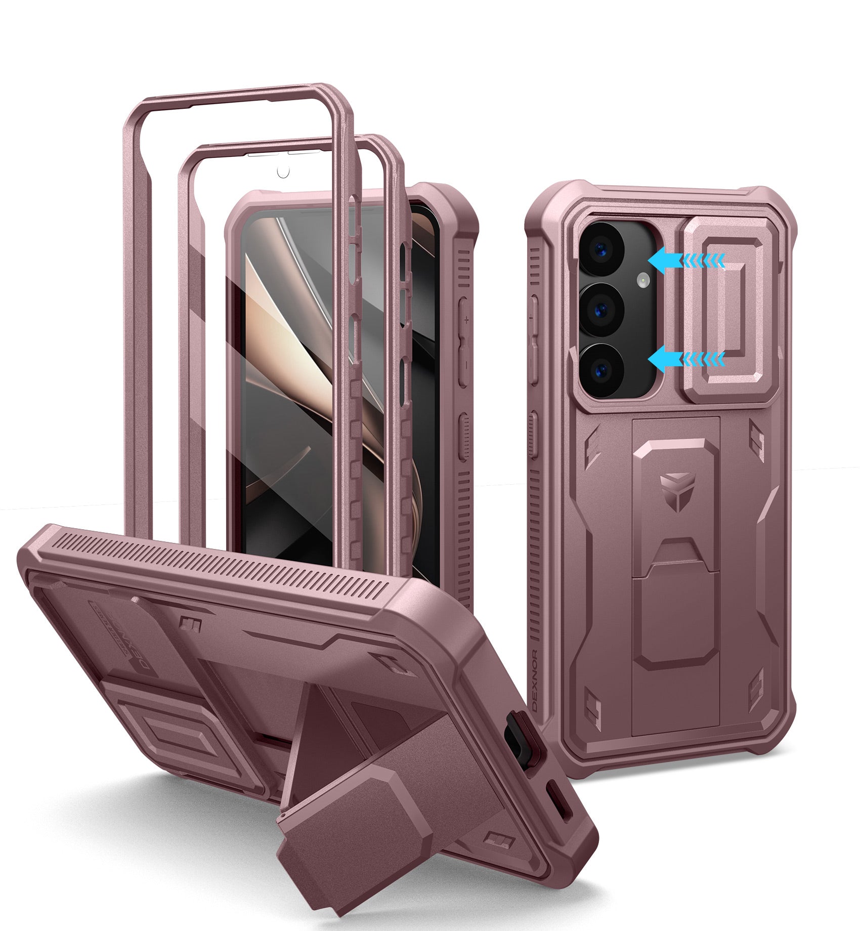 Dexnor Case for Samsung Galaxy S25 Full Body With Screen Protector Slide Camera Bumper Kickstand Heavy-duty Shockproof Rugged Cover.
