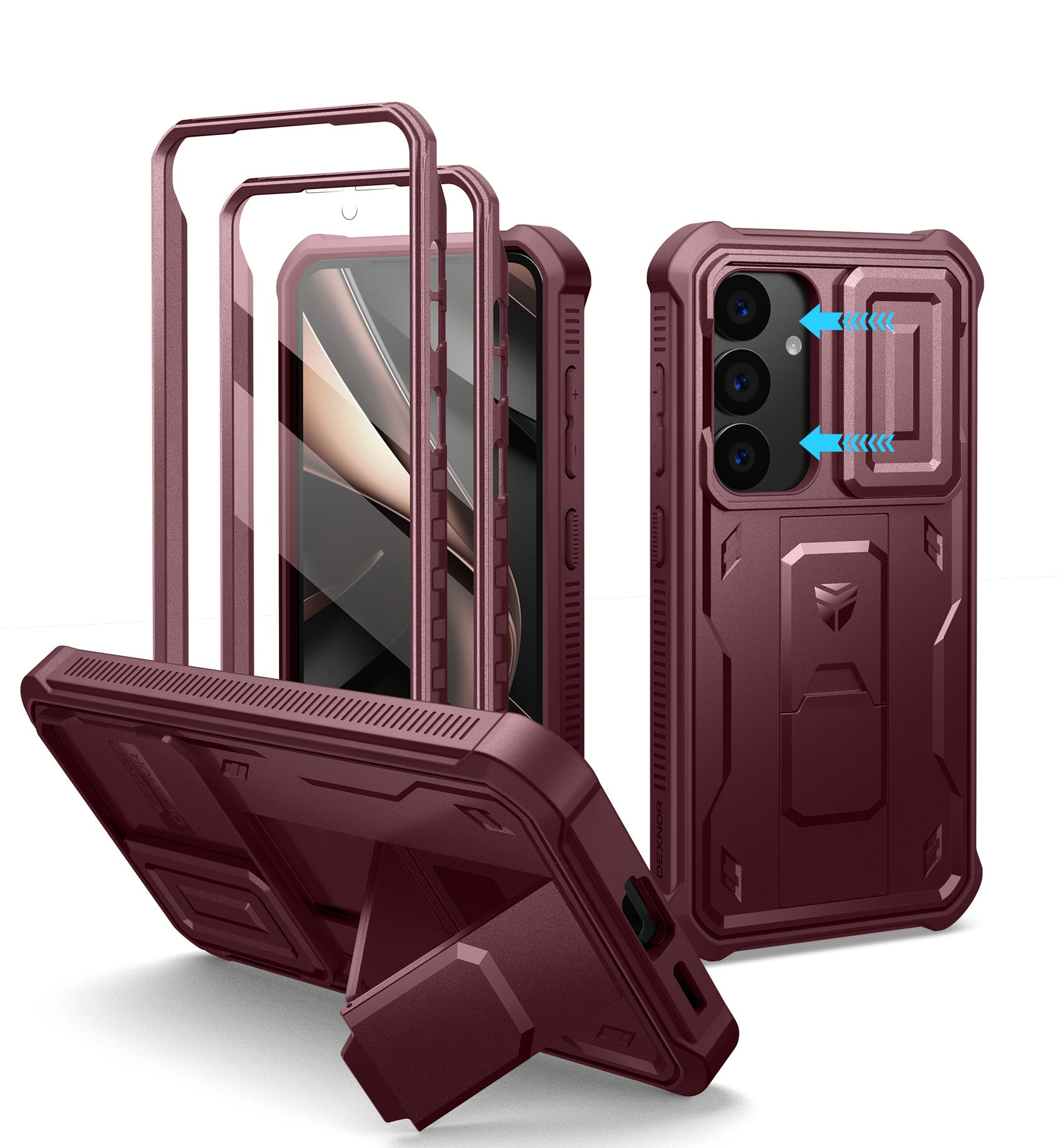 Dexnor Case for Samsung Galaxy S25 Full Body With Screen Protector Slide Camera Bumper Kickstand Heavy-duty Shockproof Rugged Cover.