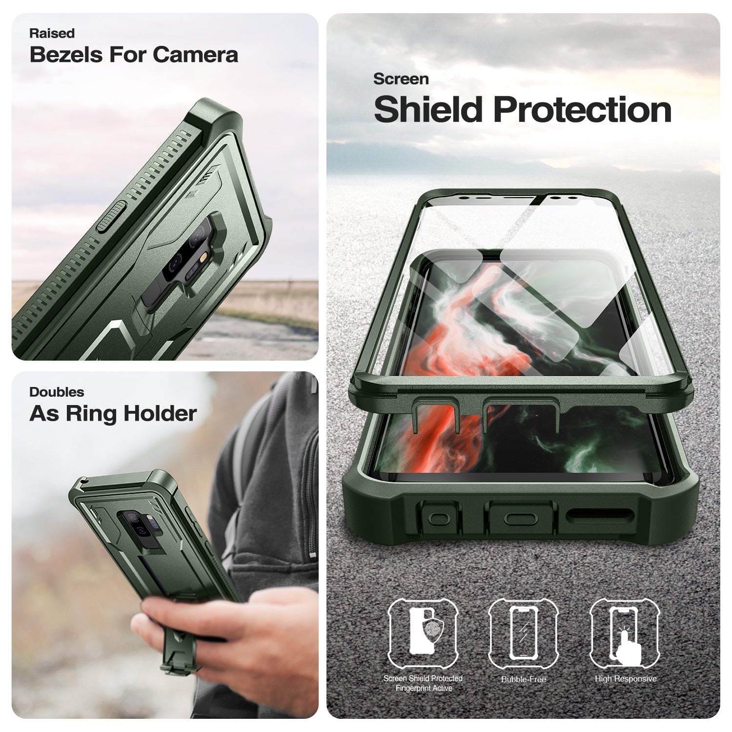 Dexnor Case for Samsung Galaxy S9 Plus With Single Screen Protector Full Body Bumper Kickstand Heavy-duty Shockproof Rugged Cover.