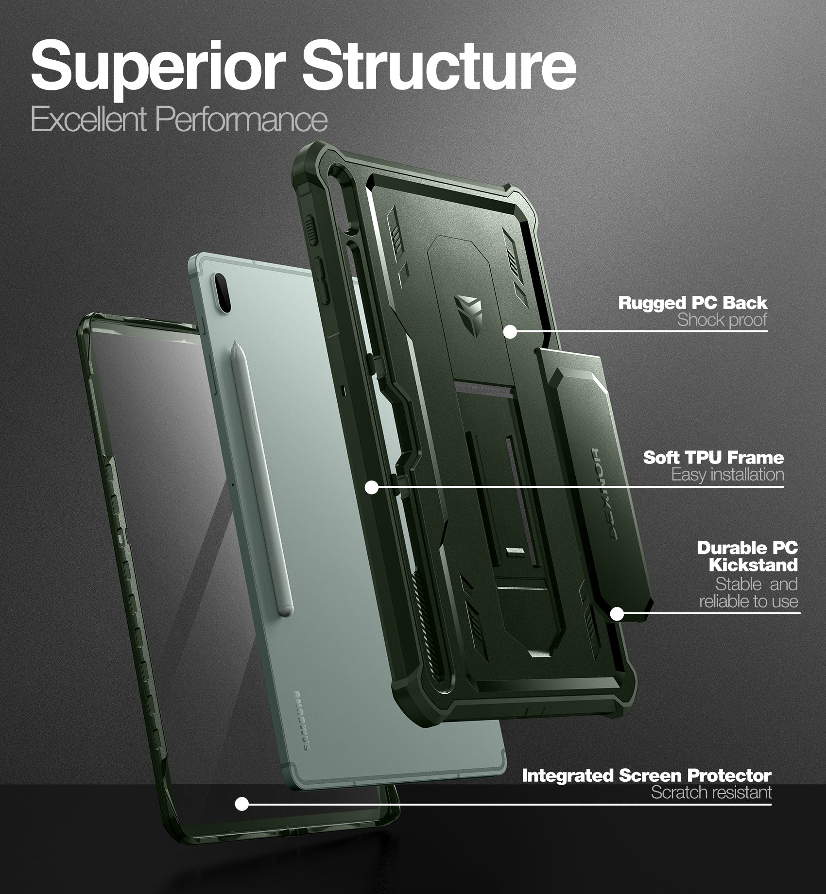 Dexnor Tablet Case for Samsung Galaxy Tab S7 Plus/S8 Plus With Screen Protector Full Body Bumper Kickstand Heavy-duty Shockproof Rugged Pen Holder Cover.