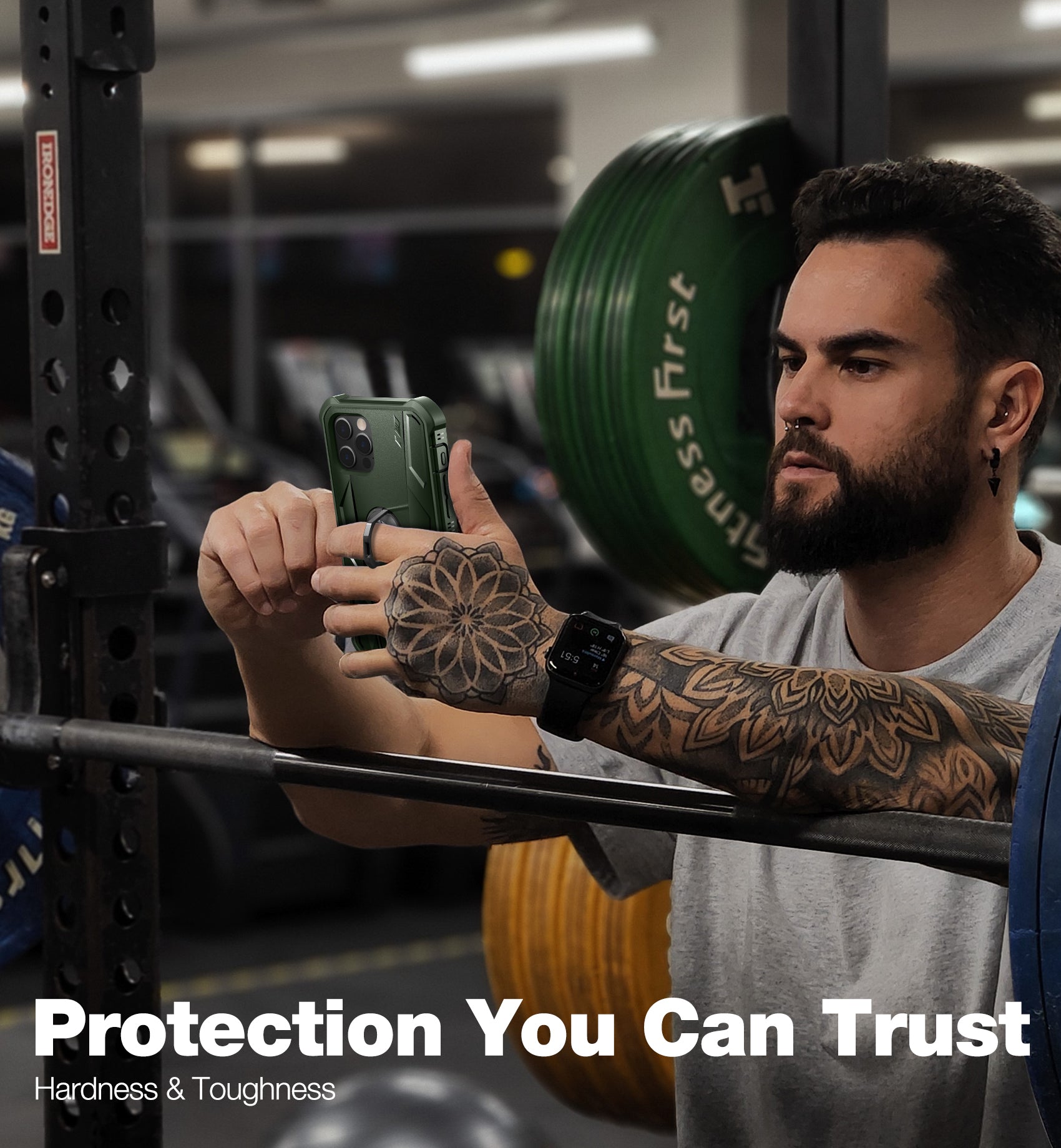 Dexnor Rugged Full Body Case for iPhone 12/12 Pro with Screen Protector & Ring Kickstand Car Mount, Slim Shockproof Protective Bumper Cover with Anti Dust Plugs.