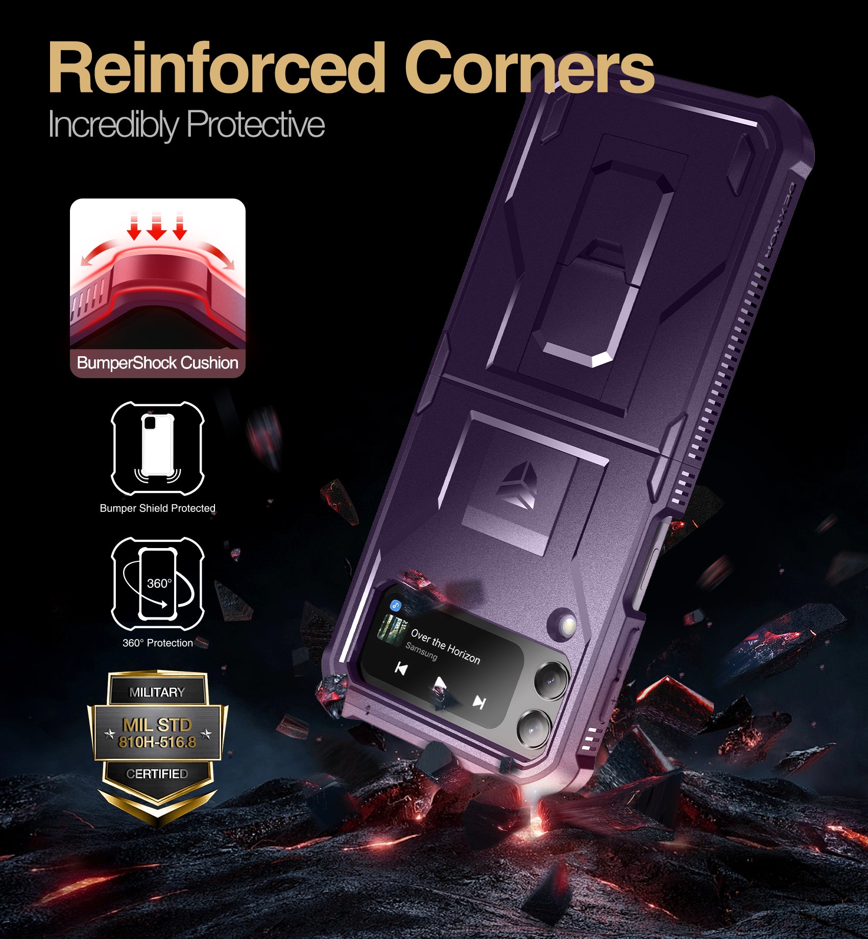 Dexnor Case for Samsung Galaxy Z Flip 4  Hinge Coverage With Screen Protector Full Body Bumper Kickstand Hinge Coverage Shockproof Rugged  Cover