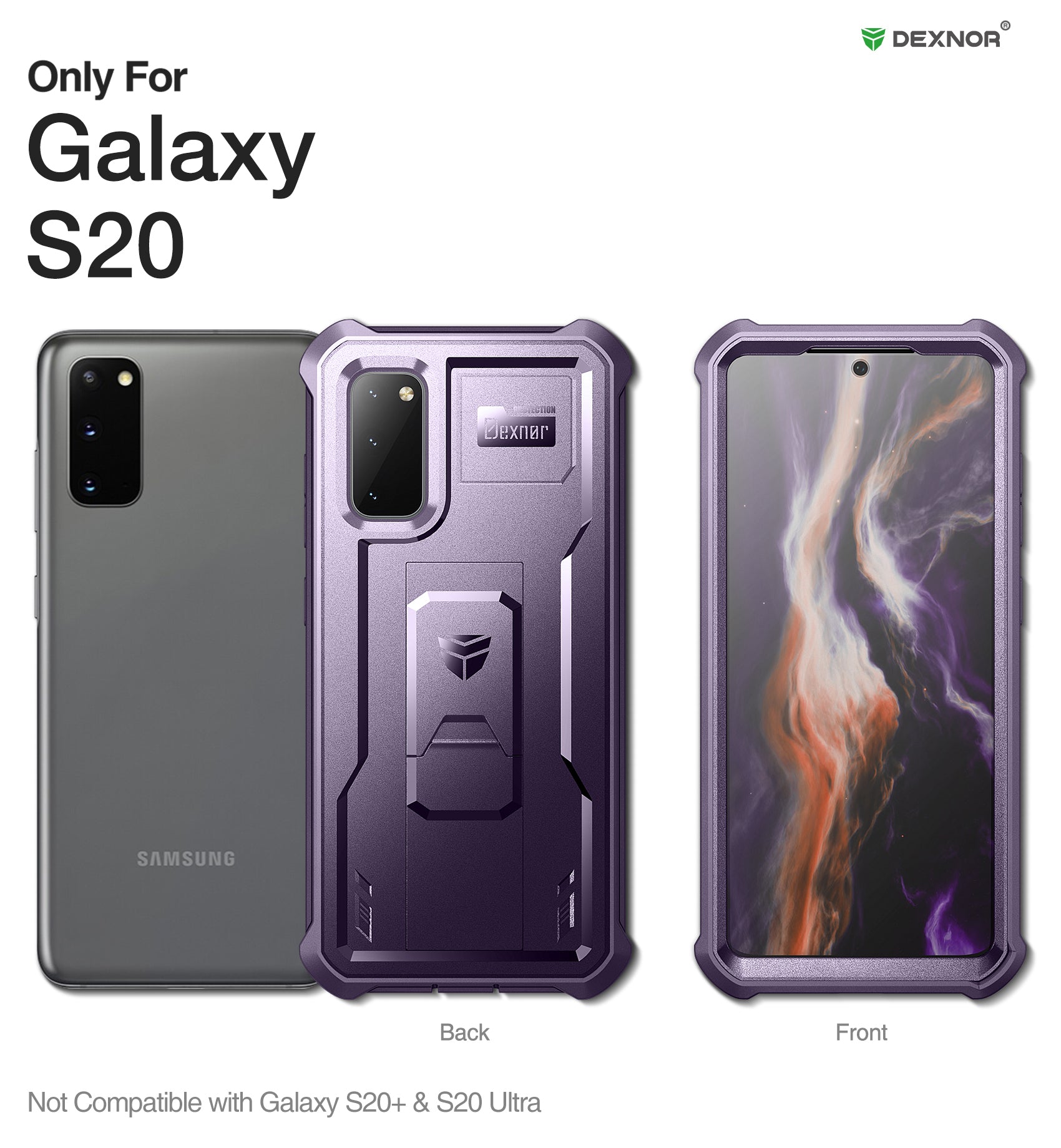 Dexnor Case for Samsung Galaxy S20 With Single Screen Protector Full Body Bumper Kickstand Heavy-duty Shockproof Rugged Cover.