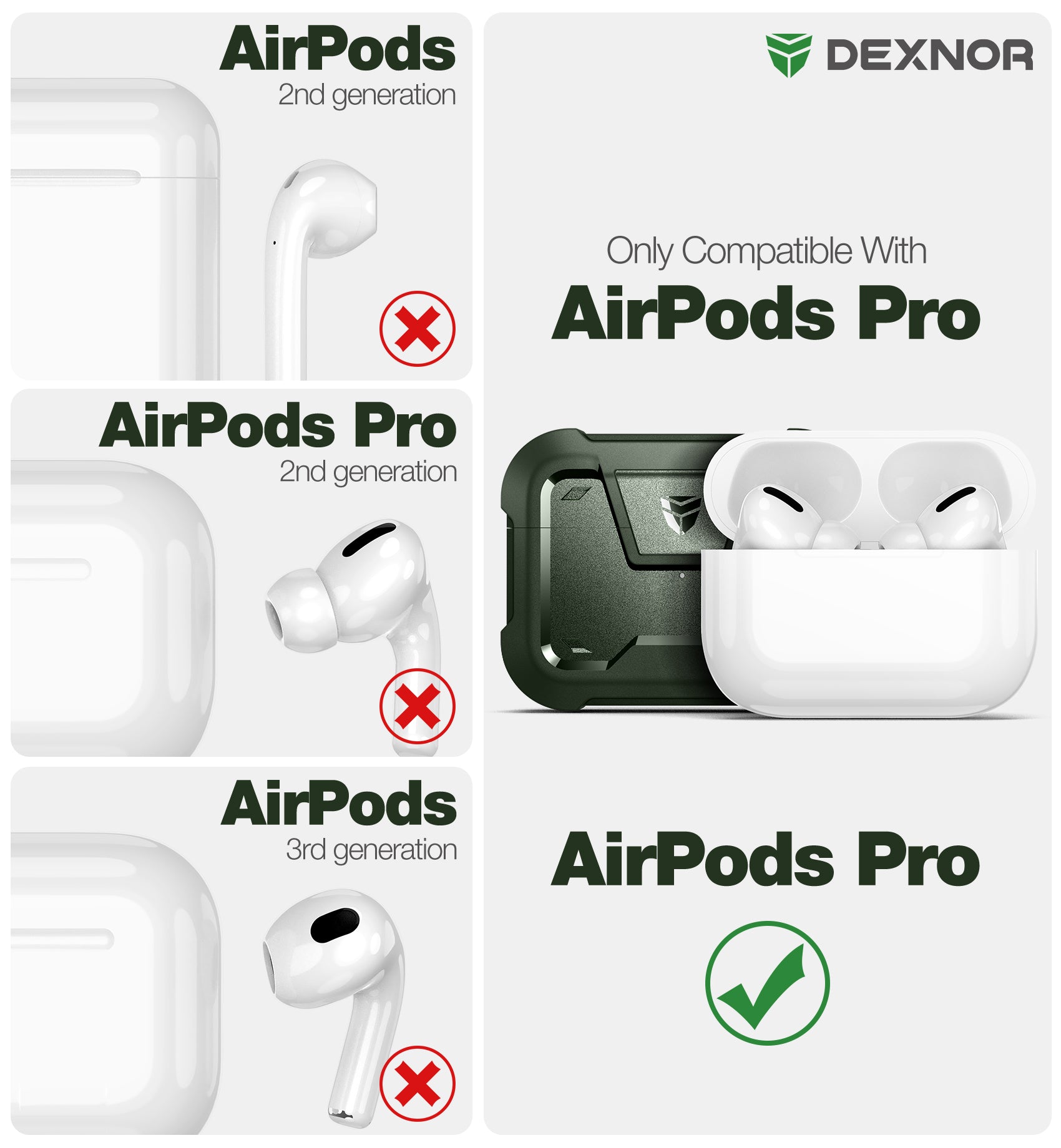 Dexnor Earphone Case for AirPods Pro 2019 with Secure Lock and Carabiner Full Body Bumper Shockproof Rugged Cover