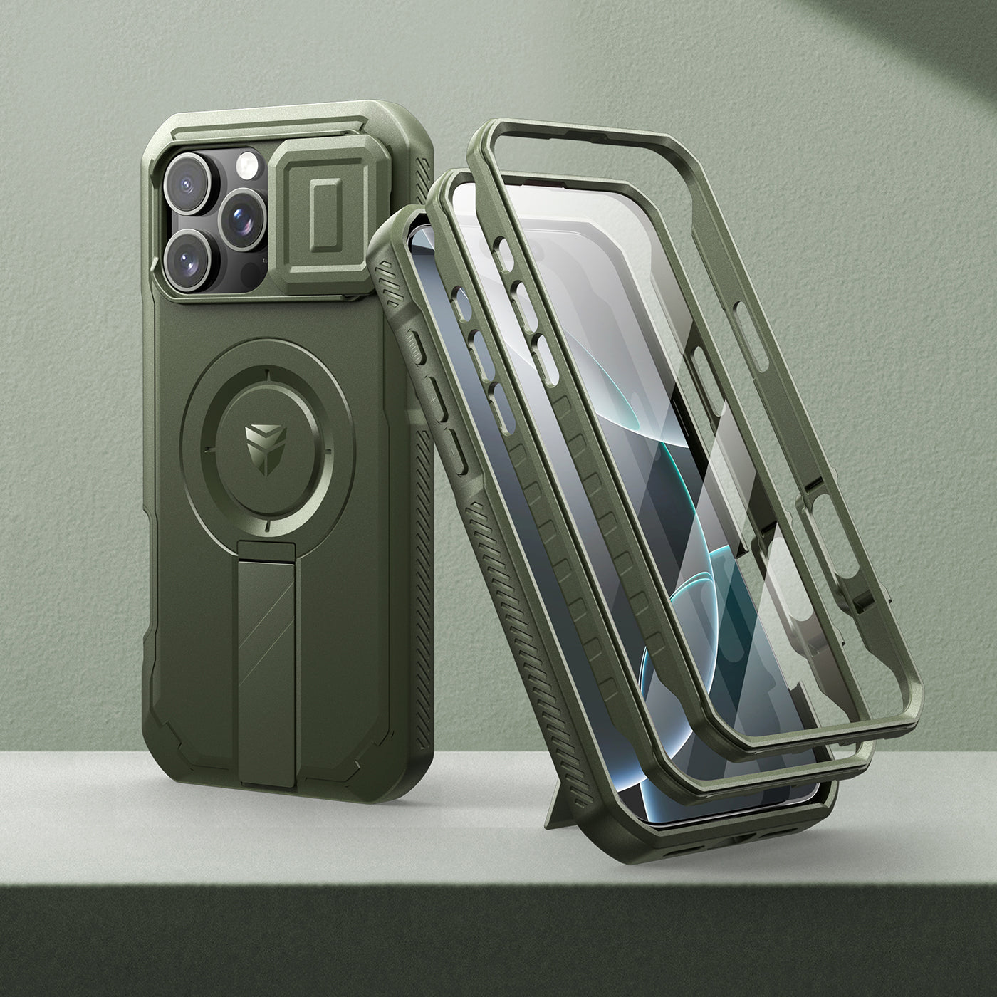 Dexnor Green Case For iPhone 16 Plus With Slide Camera Cover MagSafe Heavy-duty Shockproof Full Body Built-in Screen Protector Adjustable Kickstand