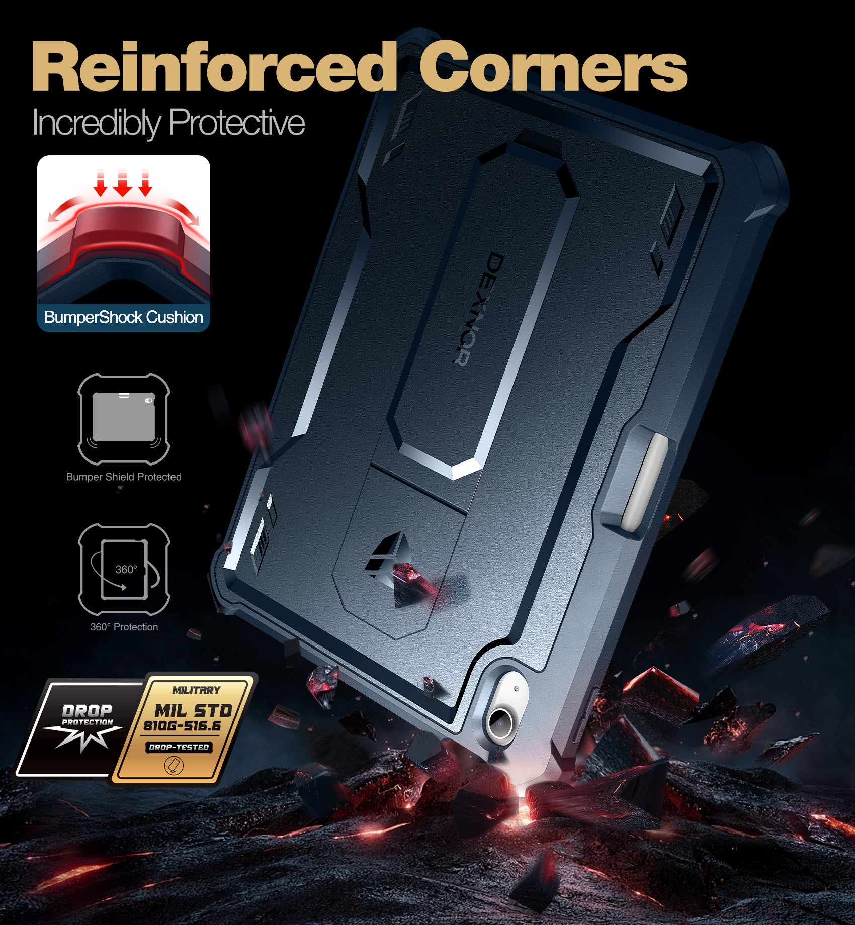 Dexnor Tablet Case for iPad 2022 With Screen Protector Full Body Bumper Kickstand Heavy-duty Shockproof Rugged Pen Holder Cover.