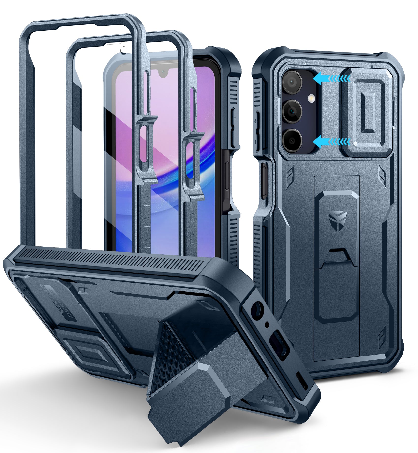 Dexnor Case for Samsung Galaxy A15 5G With Screen Protector Full Body Bumper Kickstand Heavy-duty Shockproof Rugged Cover.