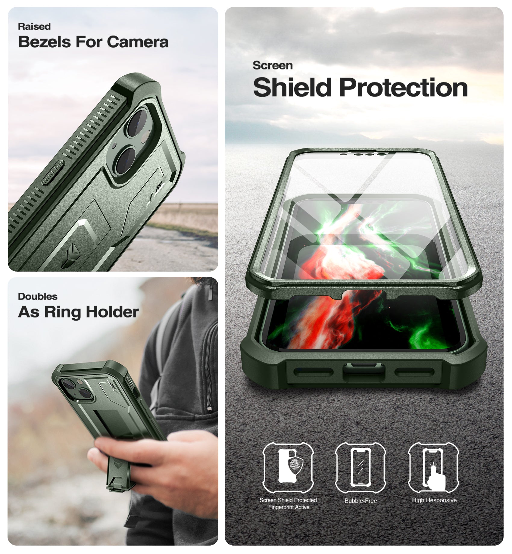 Dexnor for iphone 14/13 Case With Heavy-duty Shockproof Full Body Built-in Screen Protector Adjustable Kickstand