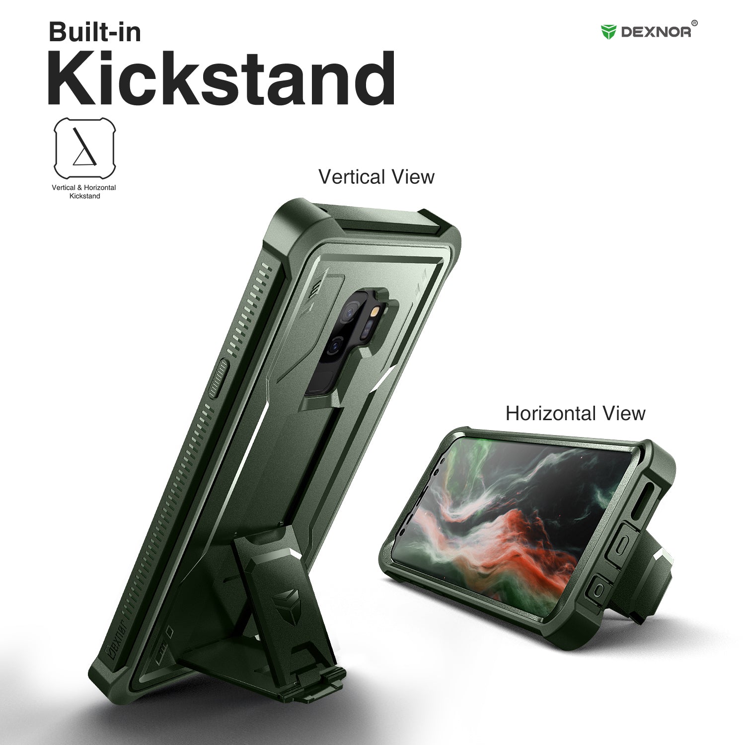 Dexnor Case for Samsung Galaxy S9 Plus With Single Screen Protector Full Body Bumper Kickstand Heavy-duty Shockproof Rugged Cover.