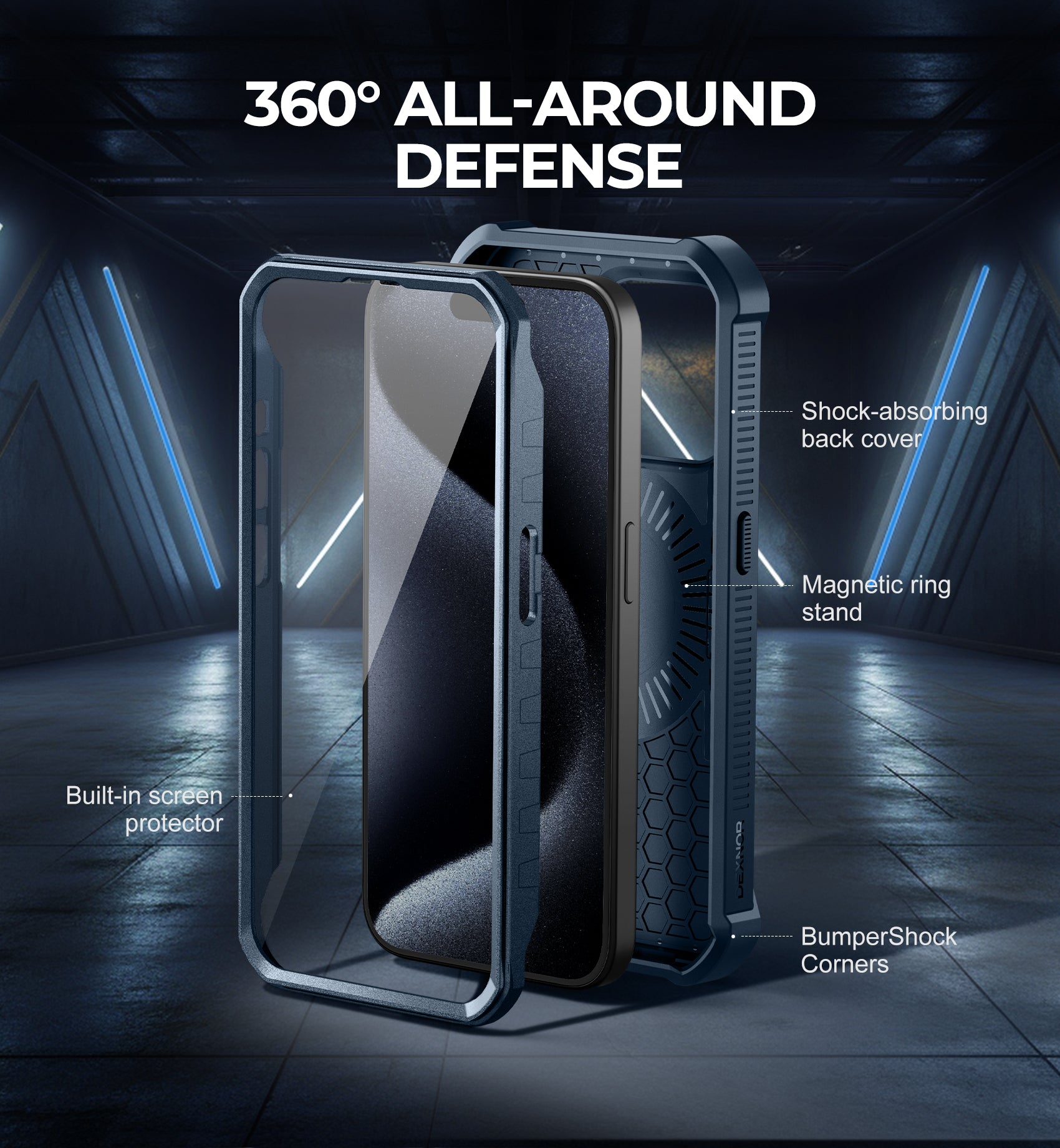 Dexnor for iphone 15 Pro Case With MagSafe Heavy-duty Shockproof Full Body Built-in Screen Protector Adjustable Kickstand