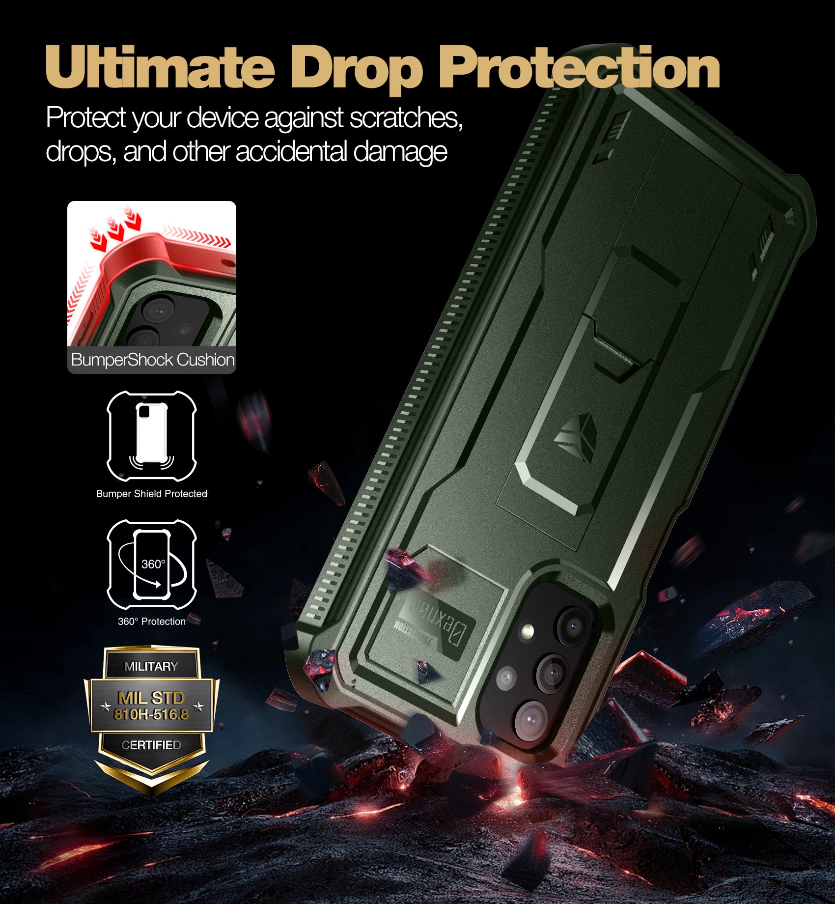Dexnor Case for Samsung Galaxy A32 5G With Single Screen Protector Full Body Bumper Kickstand Heavy-duty Shockproof Rugged Cover.