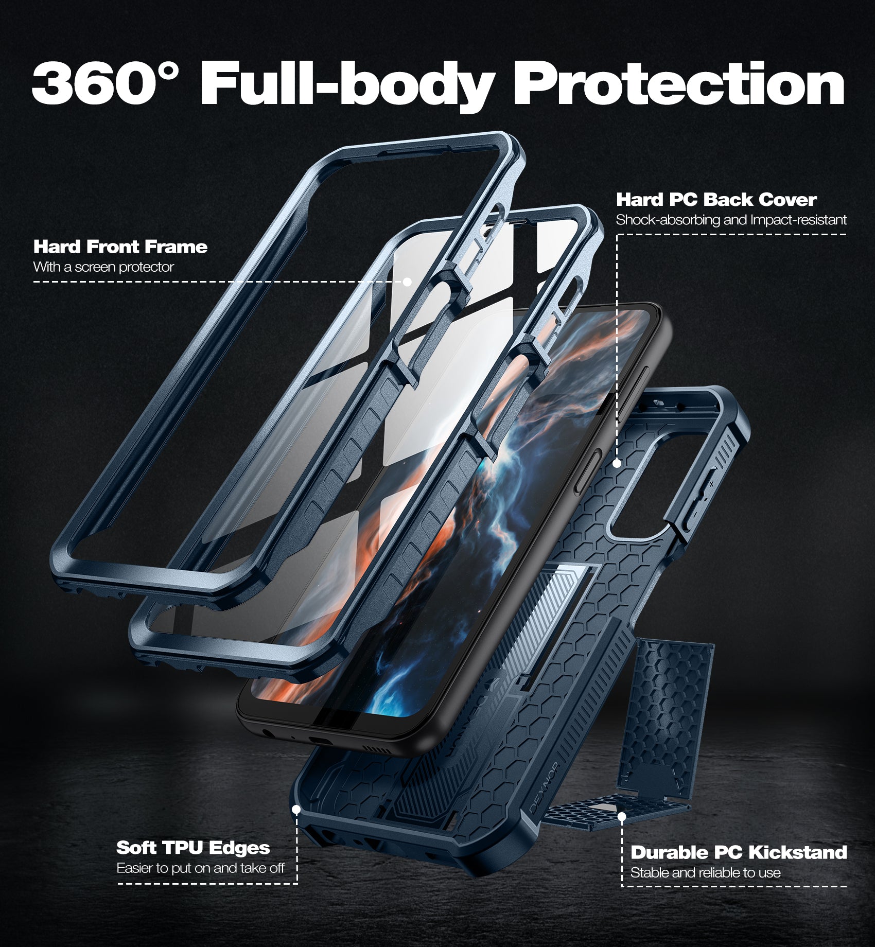 Dexnor Case for Samsung Galaxy A25 5G/A24 With Screen Protector Full Body Bumper Kickstand Heavy-duty Shockproof Rugged Cover.