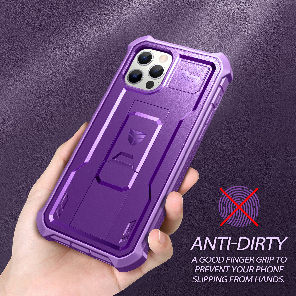 Dexnor Black Case For iPhone 12 Pro Max With Heavy-duty Shockproof Full Body Built-in Screen Protector Adjustable Kickstand