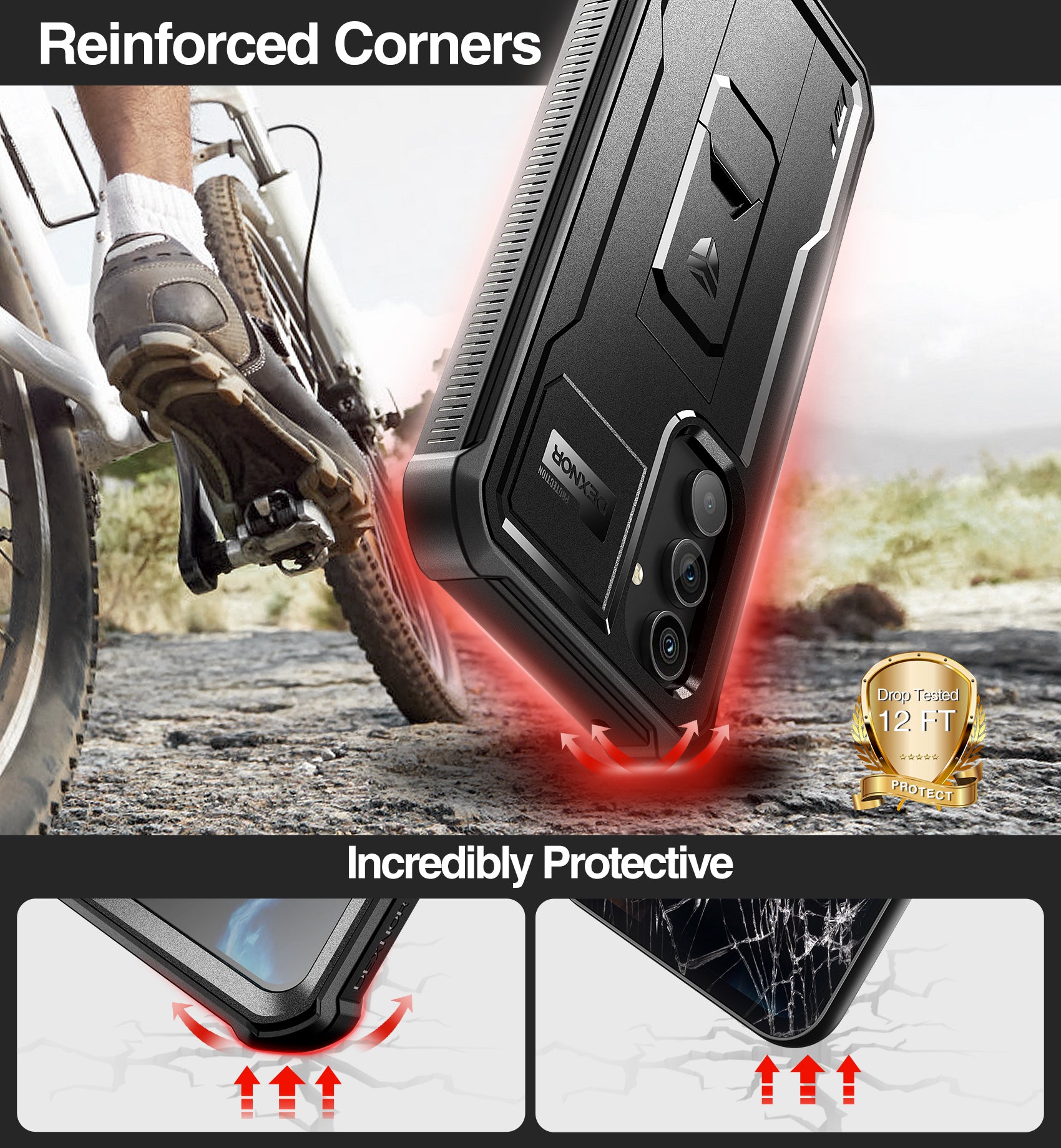 Dexnor Case for Samsung Galaxy A54 5G With Screen Protector Full Body Bumper Kickstand Heavy-duty Shockproof Rugged Cover.