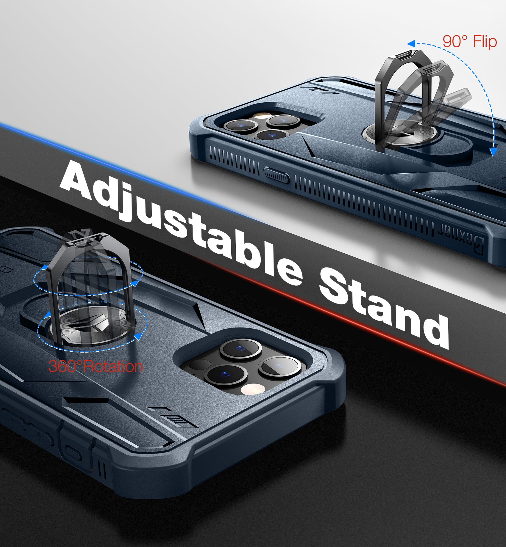 Dexnor Rugged Full Body Case for iPhone 12/12 Pro with Screen Protector & Ring Kickstand Car Mount, Slim Shockproof Protective Bumper Cover with Anti Dust Plugs.