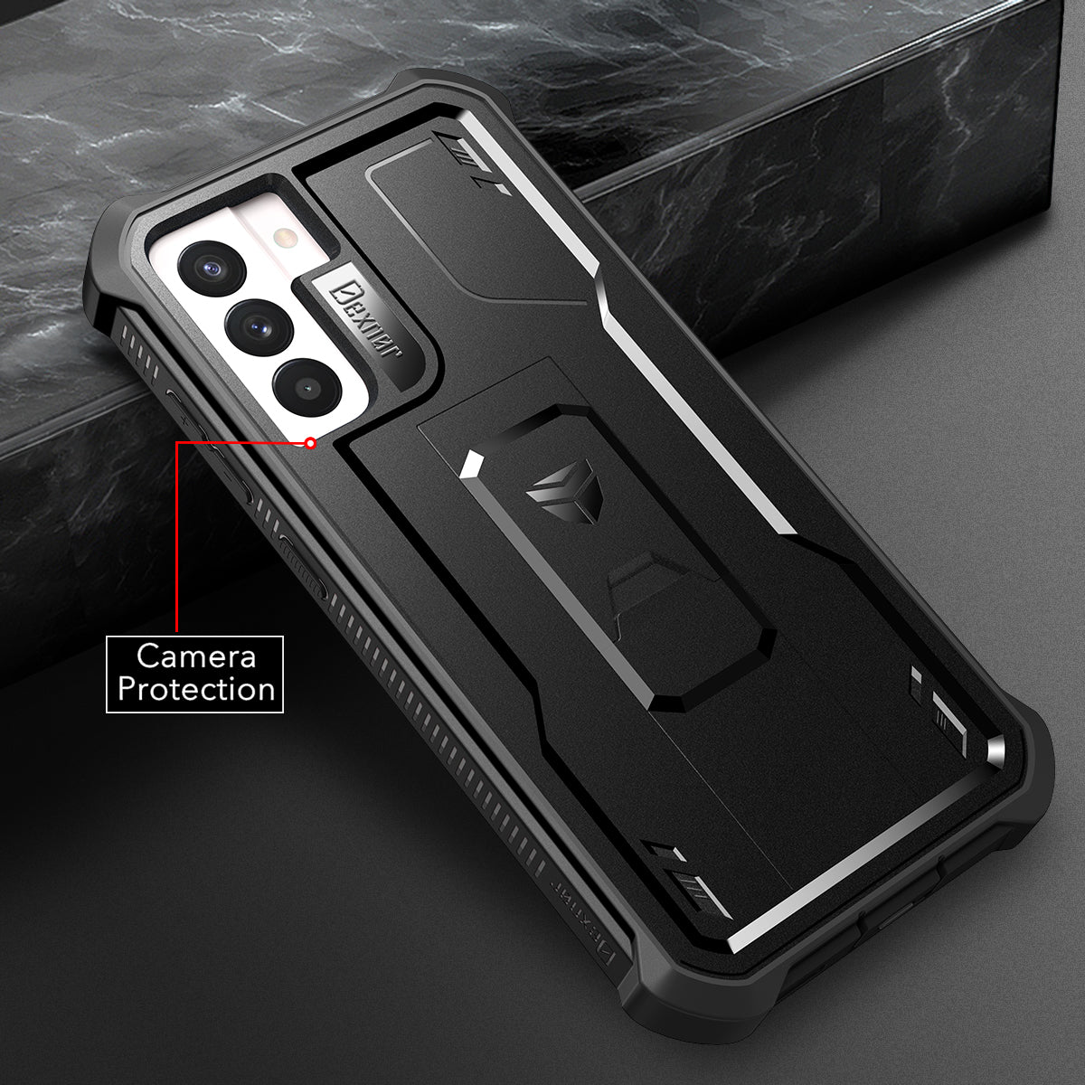 Dexnor Case for Samsung Galaxy S21 FE With Single Screen Protector Full Body Bumper Kickstand Heavy-duty Shockproof Rugged Cover.