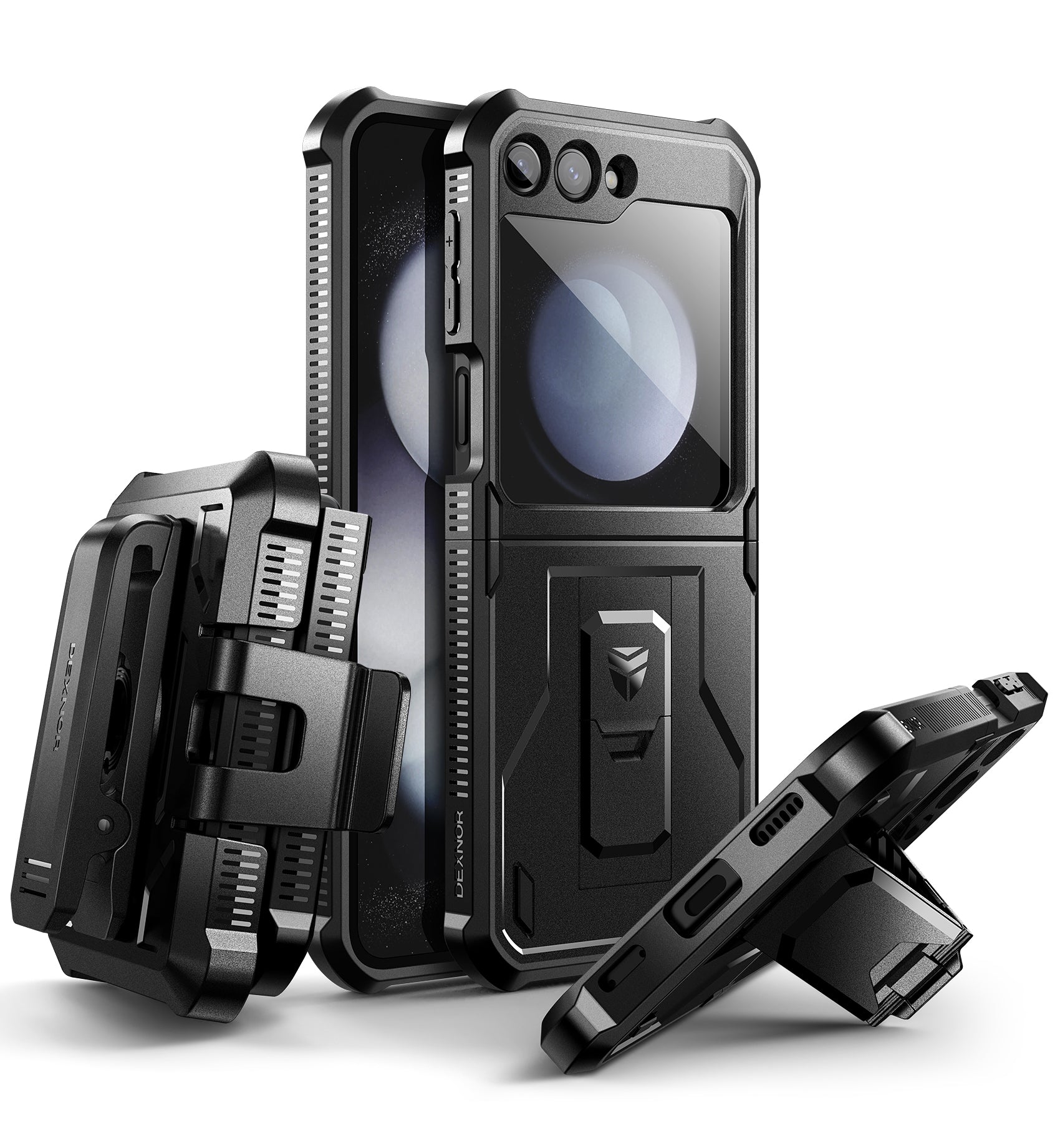Dexnor Case for Samsung Galaxy Z Flip 5 Hinge Coverage With Screen Protector Full Body Bumper Kickstand Hinge Coverage Shockproof Rugged Cover