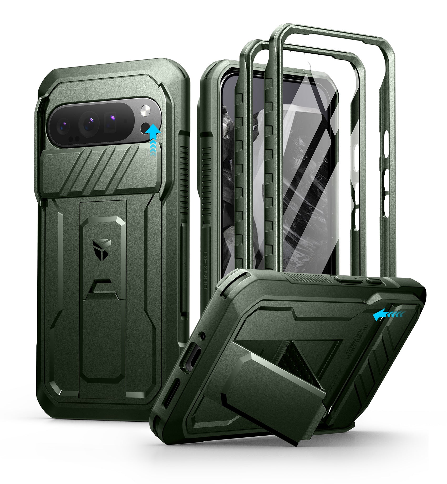 Dexnor Case for Google Pixel 9 Pro XL With Screen Protector Full Body Bumper Kickstand Heavy-duty Shockproof Rugged Cover.