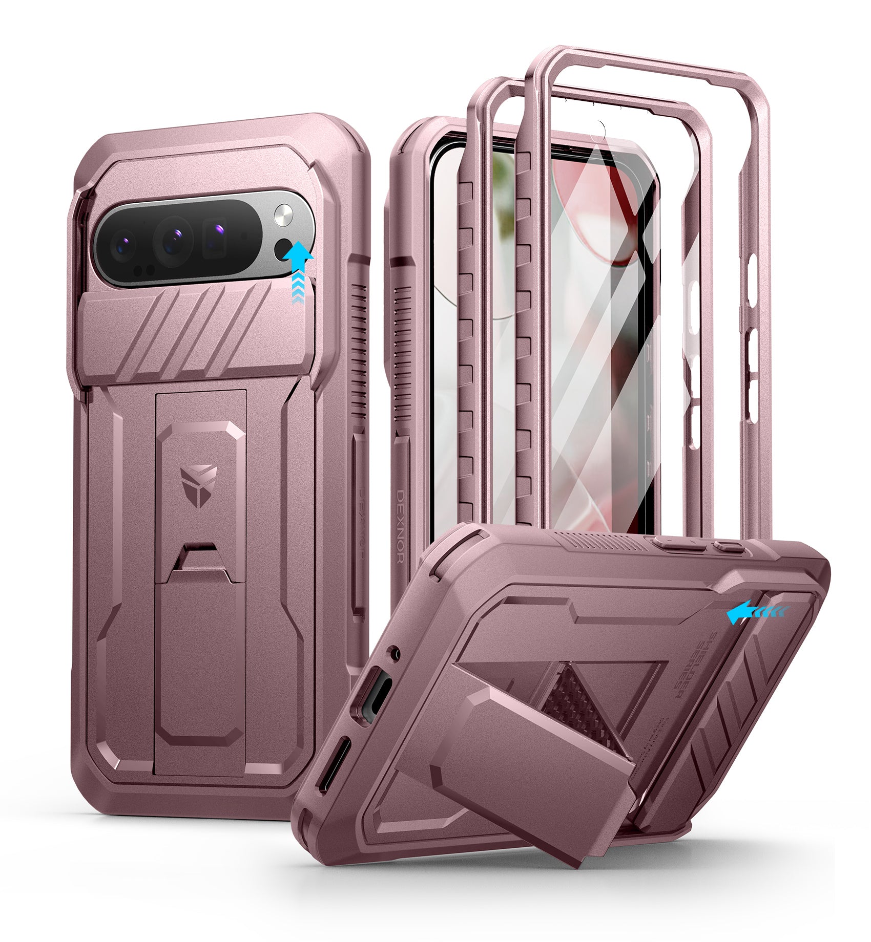 Dexnor Case for Google Pixel 9 Pro XL With Screen Protector Full Body Bumper Kickstand Heavy-duty Shockproof Rugged Cover.