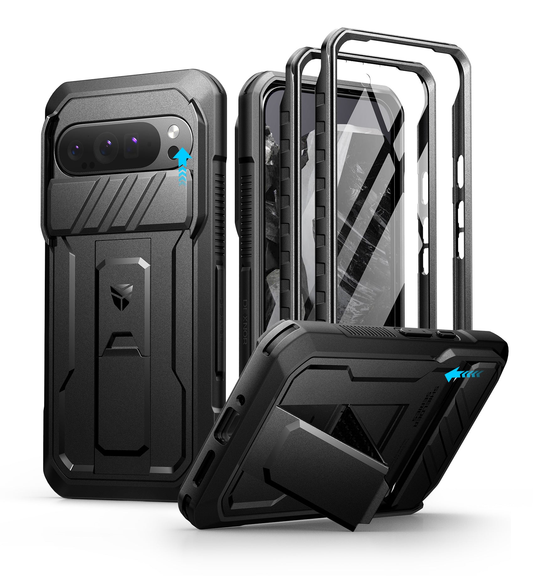 Dexnor Case for Google Pixel 9 Pro XL With Screen Protector Full Body Bumper Kickstand Heavy-duty Shockproof Rugged Cover.