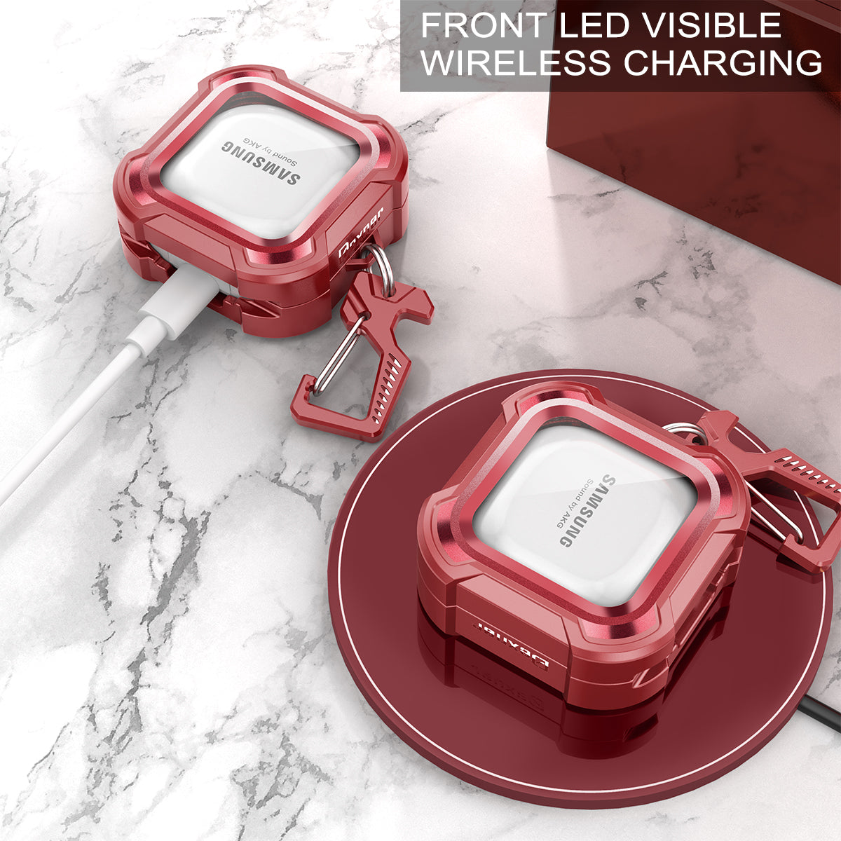 Dexnor Earphone Case For Samsung Galaxy Buds Live / Pro / Buds2 / Buds2 Pro /FE(2023) with Secure Lock and Carabiner Full Body Bumper Shockproof Rugged Cover Electroplating version.