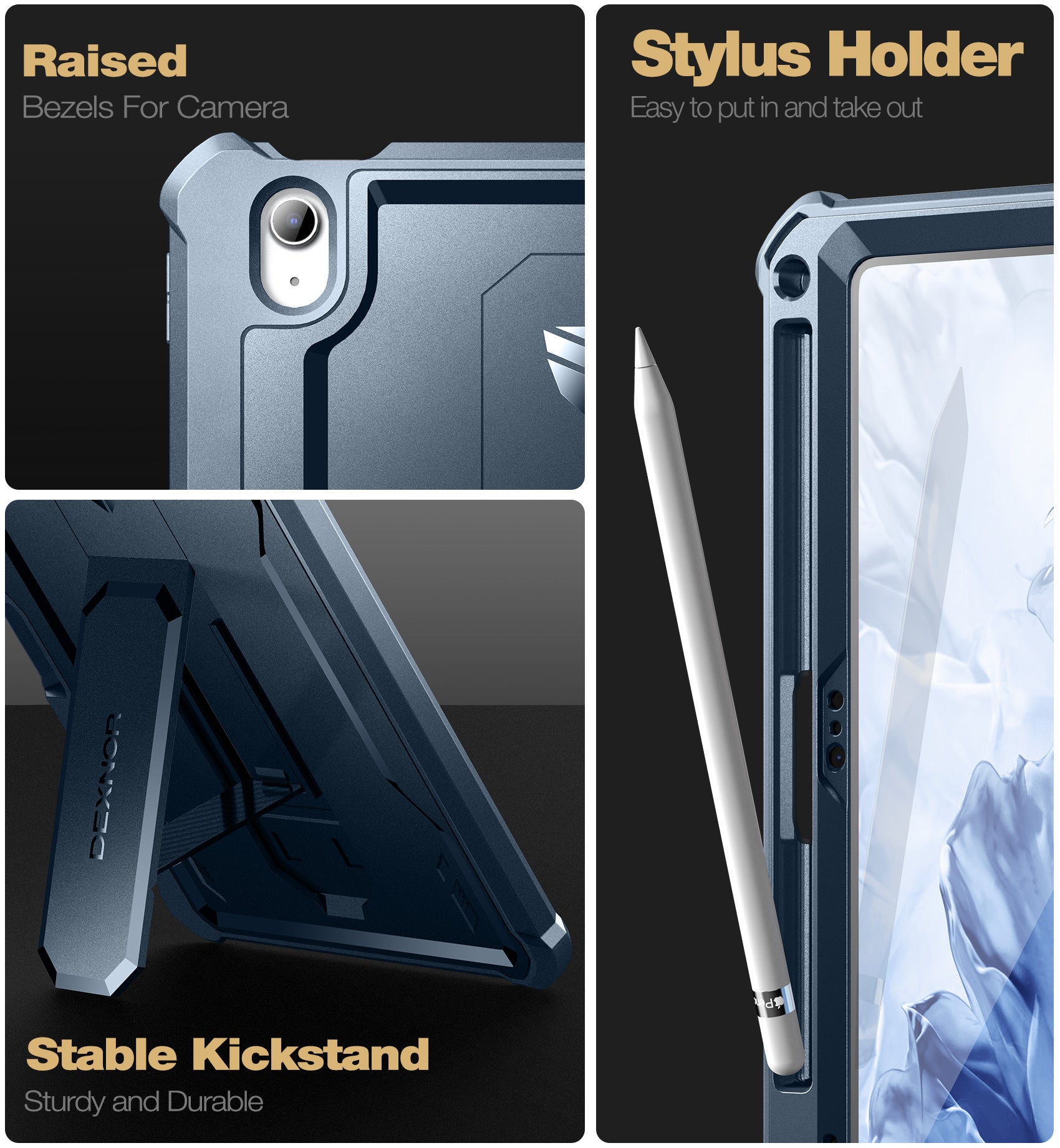 Dexnor Tablet Case for iPad 2022 With Screen Protector Full Body Bumper Kickstand Heavy-duty Shockproof Rugged Pen Holder Cover.