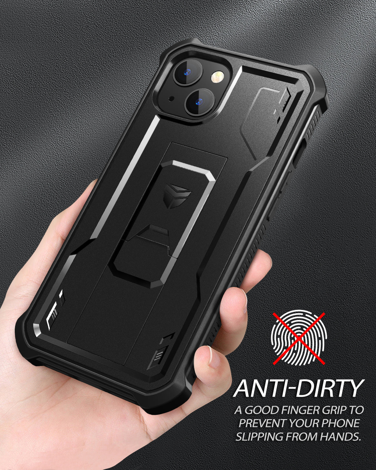 Dexnor for iphone 14/13 Case With Heavy-duty Shockproof Full Body Built-in Screen Protector Adjustable Kickstand