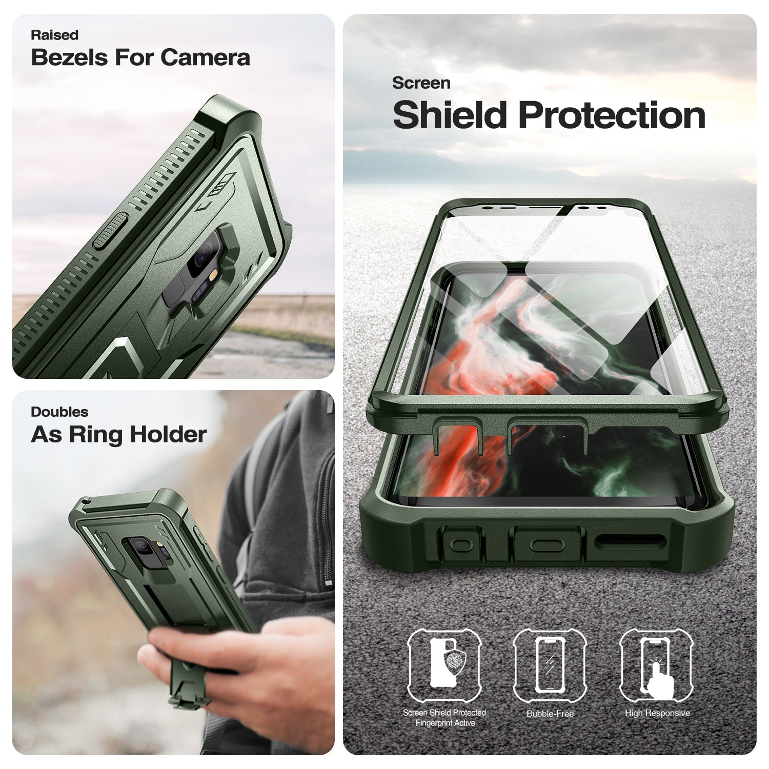 Dexnor Case for Samsung Galaxy S9 With Single Screen Protector Full Body Bumper Kickstand Heavy-duty Shockproof Rugged Cover.