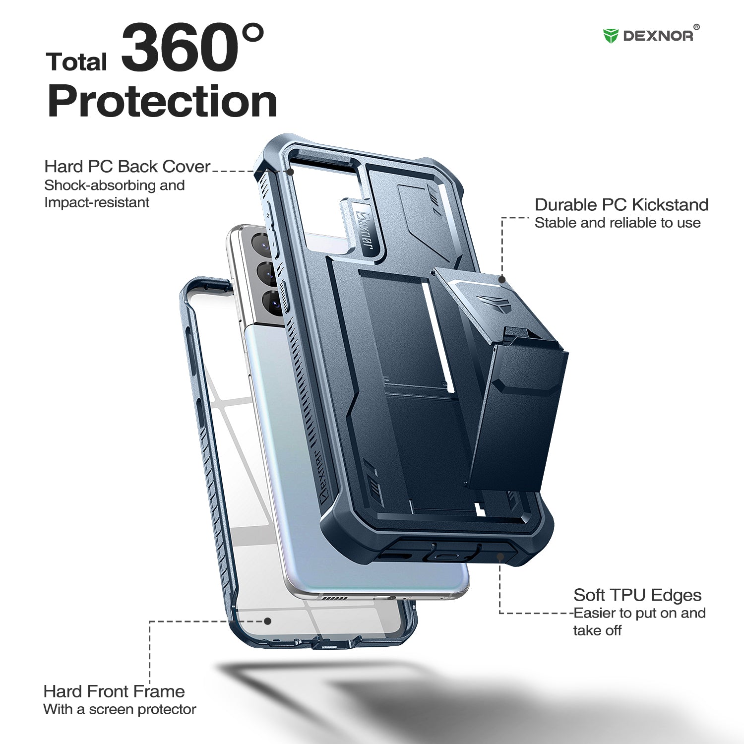 Dexnor Case for Samsung Galaxy S21 Plus With Single Screen Protector Full Body Bumper Kickstand Heavy-duty Shockproof Rugged Cover.