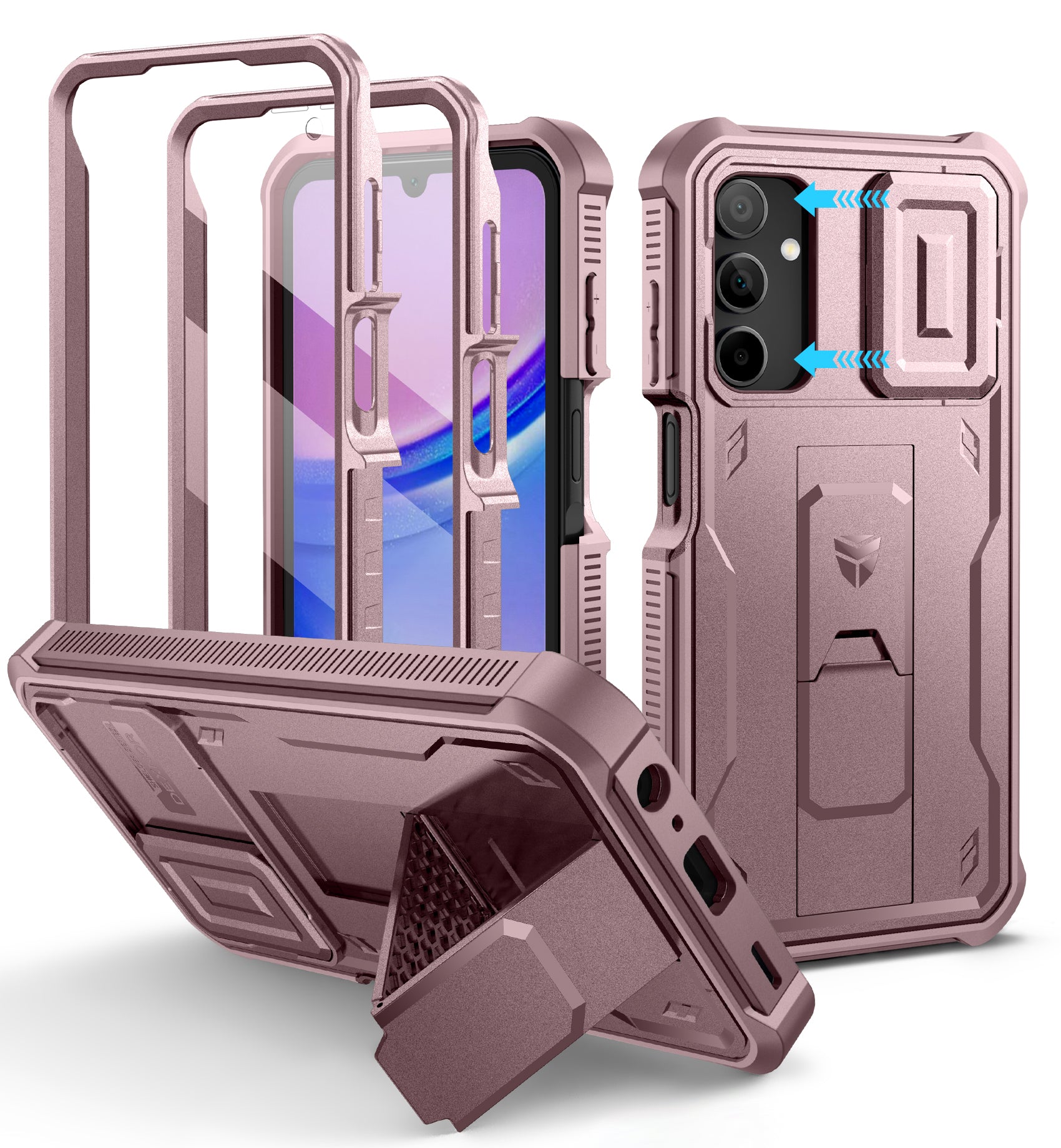 Dexnor Case for Samsung Galaxy A15 5G With Screen Protector Full Body Bumper Kickstand Heavy-duty Shockproof Rugged Cover.