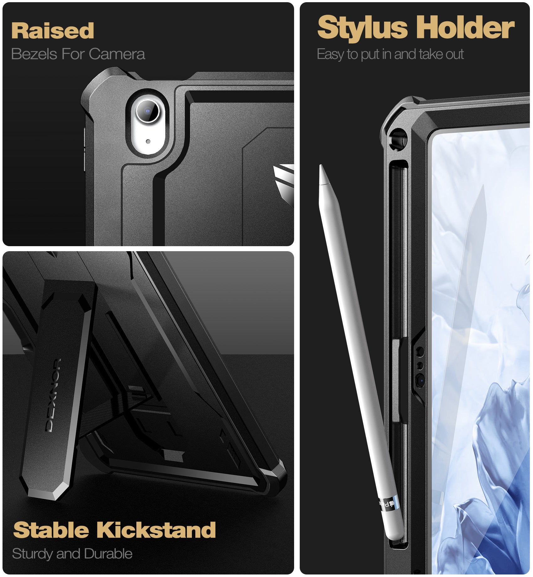 Dexnor Tablet Case for iPad 2022 With Screen Protector Full Body Bumper Kickstand Heavy-duty Shockproof Rugged Pen Holder Cover.