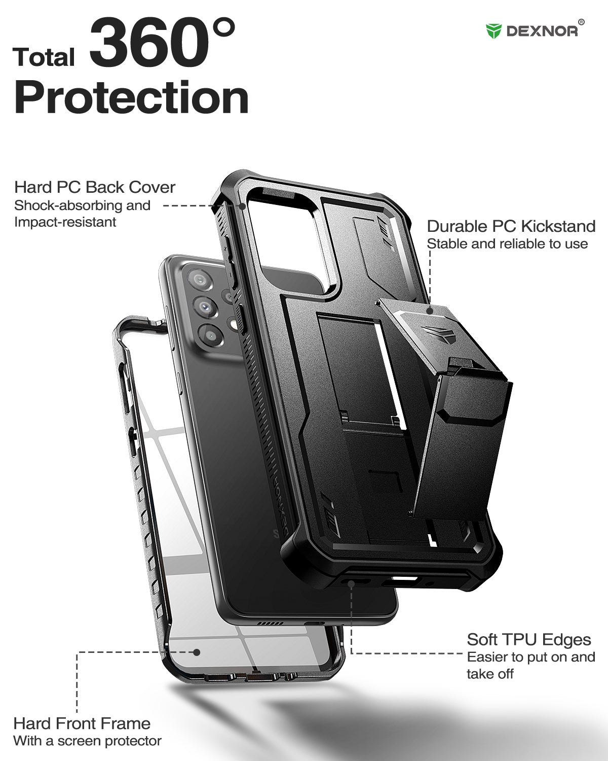 Dexnor Case for Samsung Galaxy A33 5G With Single Screen Protector Full Body Bumper Kickstand Heavy-duty Shockproof Rugged Cover.