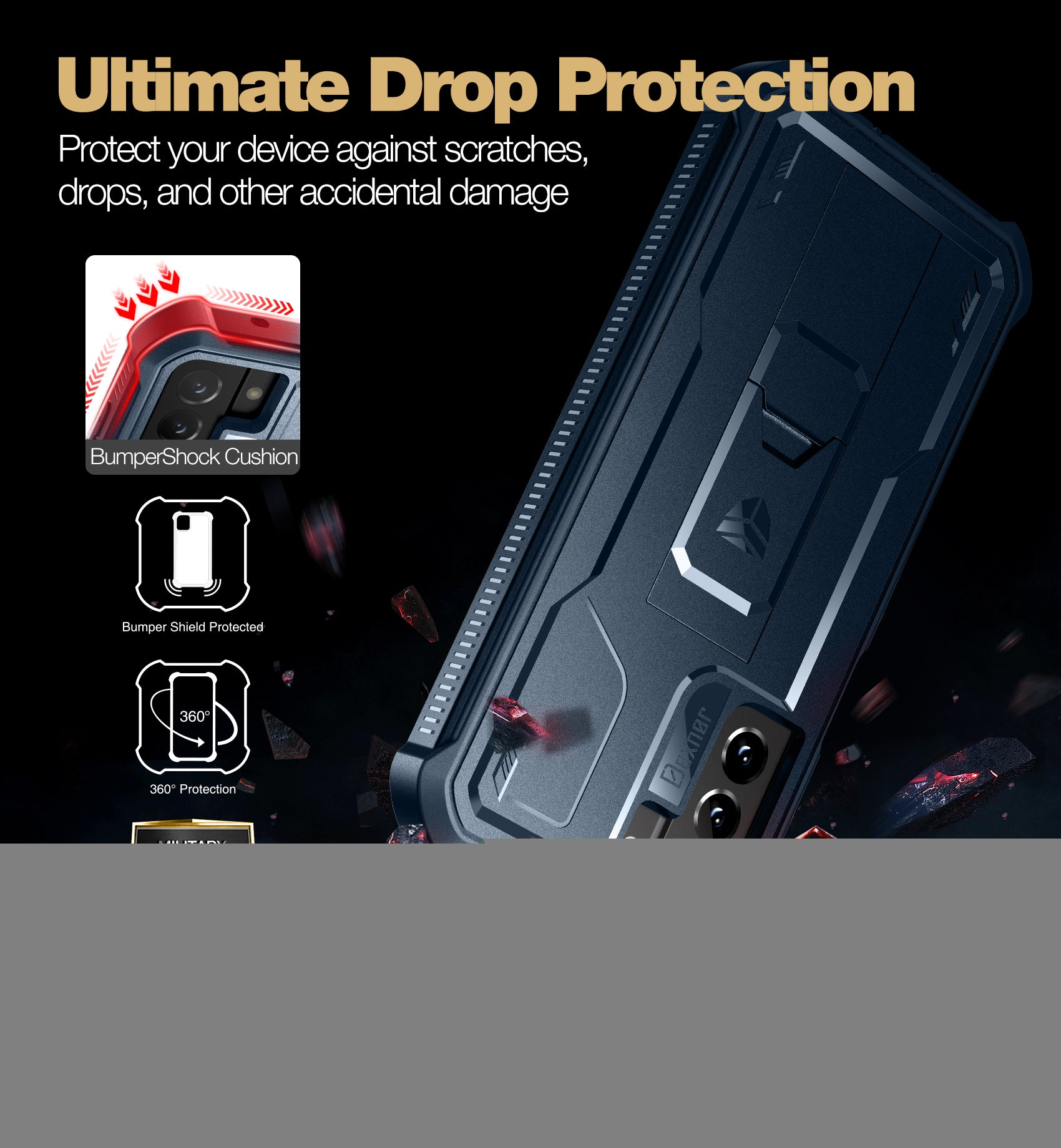 Dexnor Case for Samsung Galaxy S21 FE With Single Screen Protector Full Body Bumper Kickstand Heavy-duty Shockproof Rugged Cover.