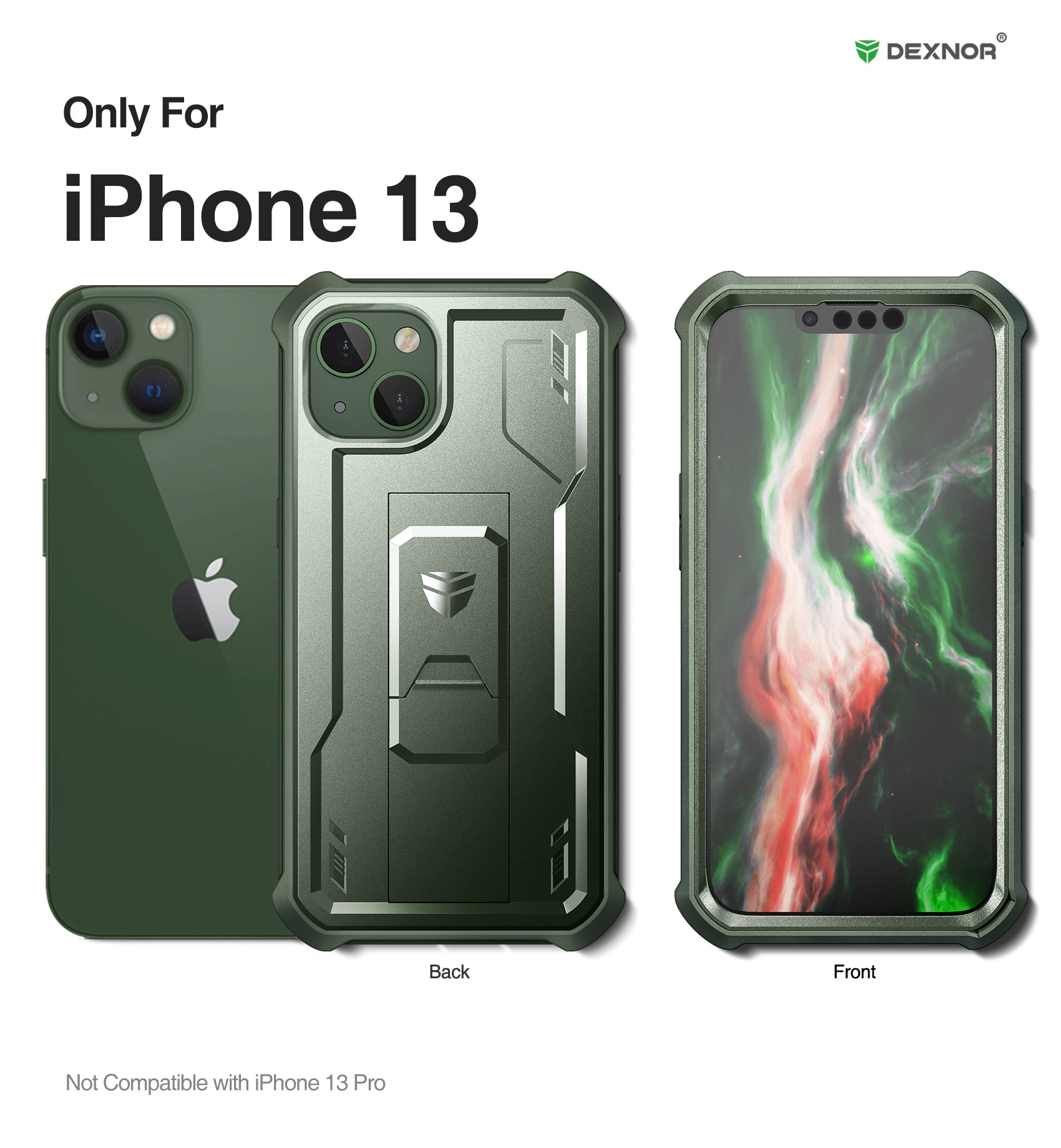Dexnor for iphone 14/13 Case With Heavy-duty Shockproof Full Body Built-in Screen Protector Adjustable Kickstand