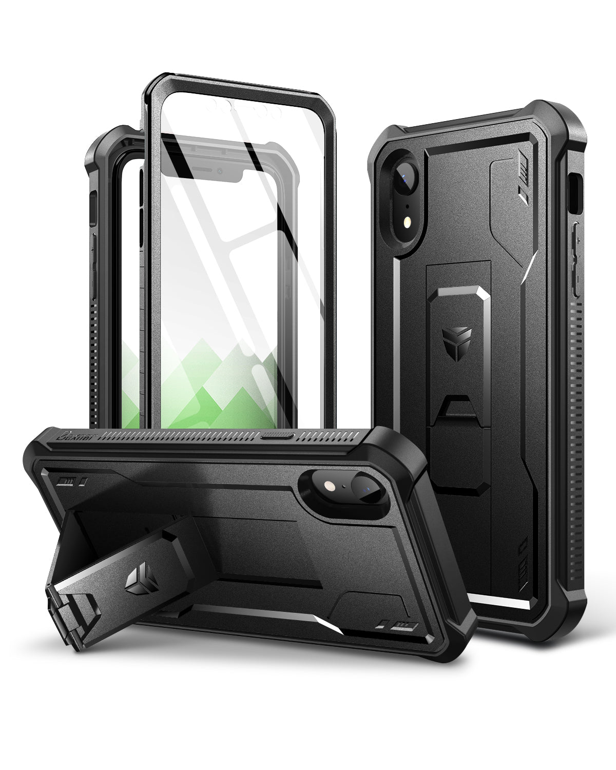 Dexnor Case for iPhone XR With Screen Protector Full Body Bumper Kickstand Heavy-duty Shockproof Rugged Cover.