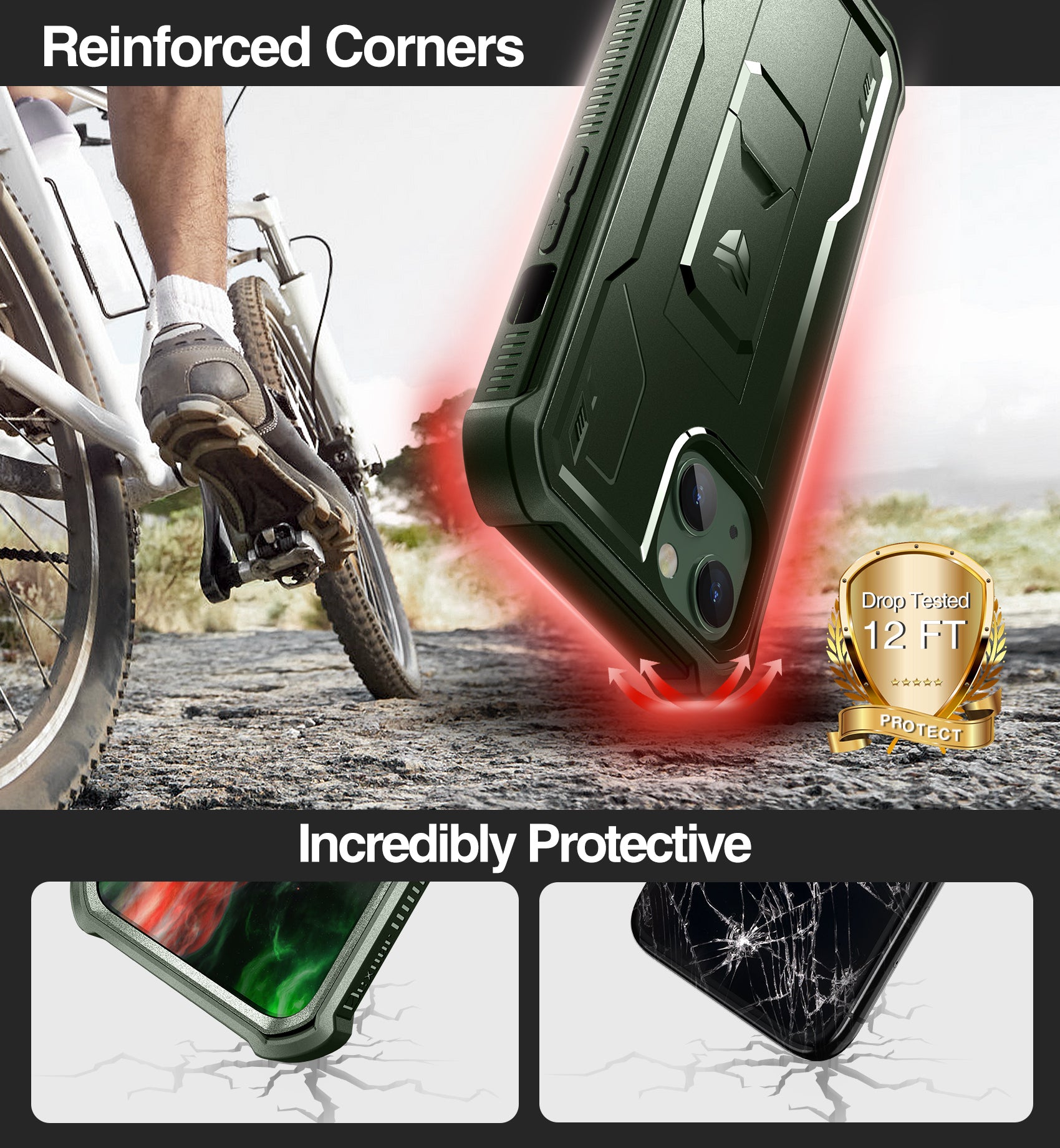 Dexnor for iphone 14/13 Case With Heavy-duty Shockproof Full Body Built-in Screen Protector Adjustable Kickstand