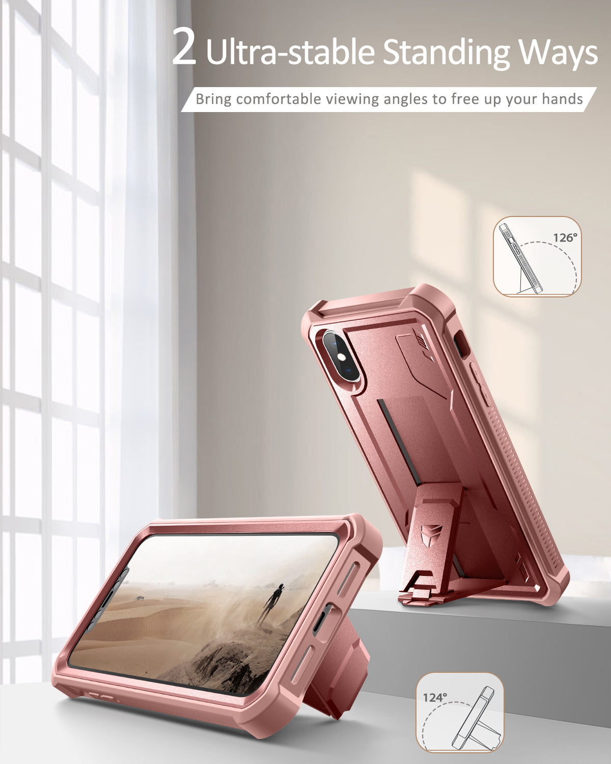 Dexnor Case for iPhone XS Max With Screen Protector Full Body Bumper Kickstand Heavy-duty Shockproof Rugged Cover.