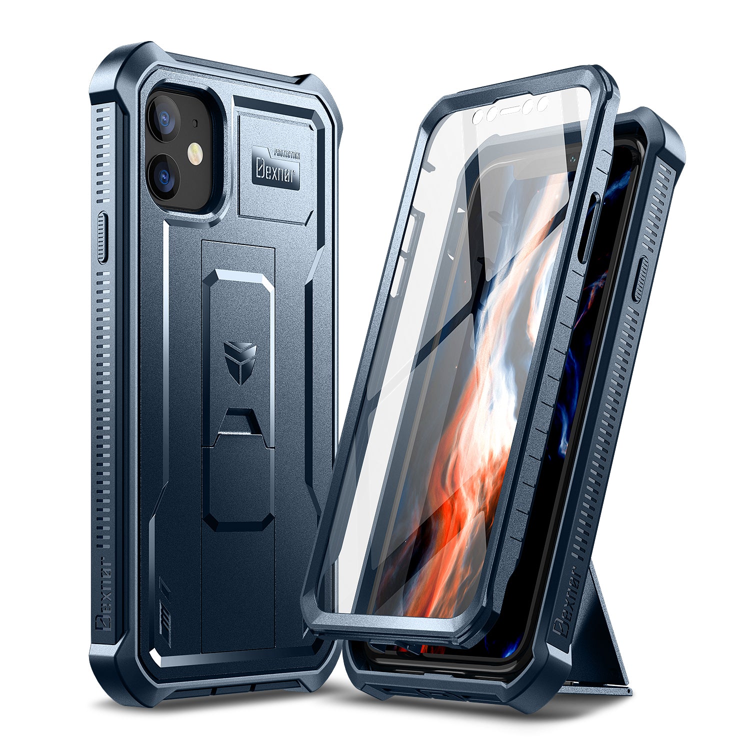 Dexnor Case for iPhone 11 With Screen Protector Full Body Bumper Kickstand Heavy-duty Shockproof Rugged Cover.