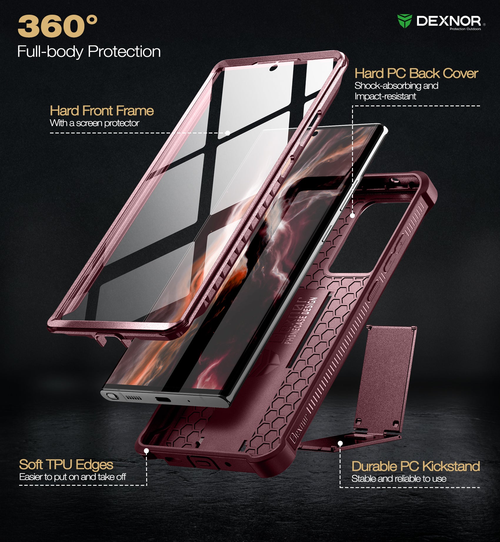 Dexnor Case for Samsung Galaxy Note 20 Ultra With Single Screen Protector Full Body Bumper Kickstand Heavy-duty Shockproof Rugged Cover.