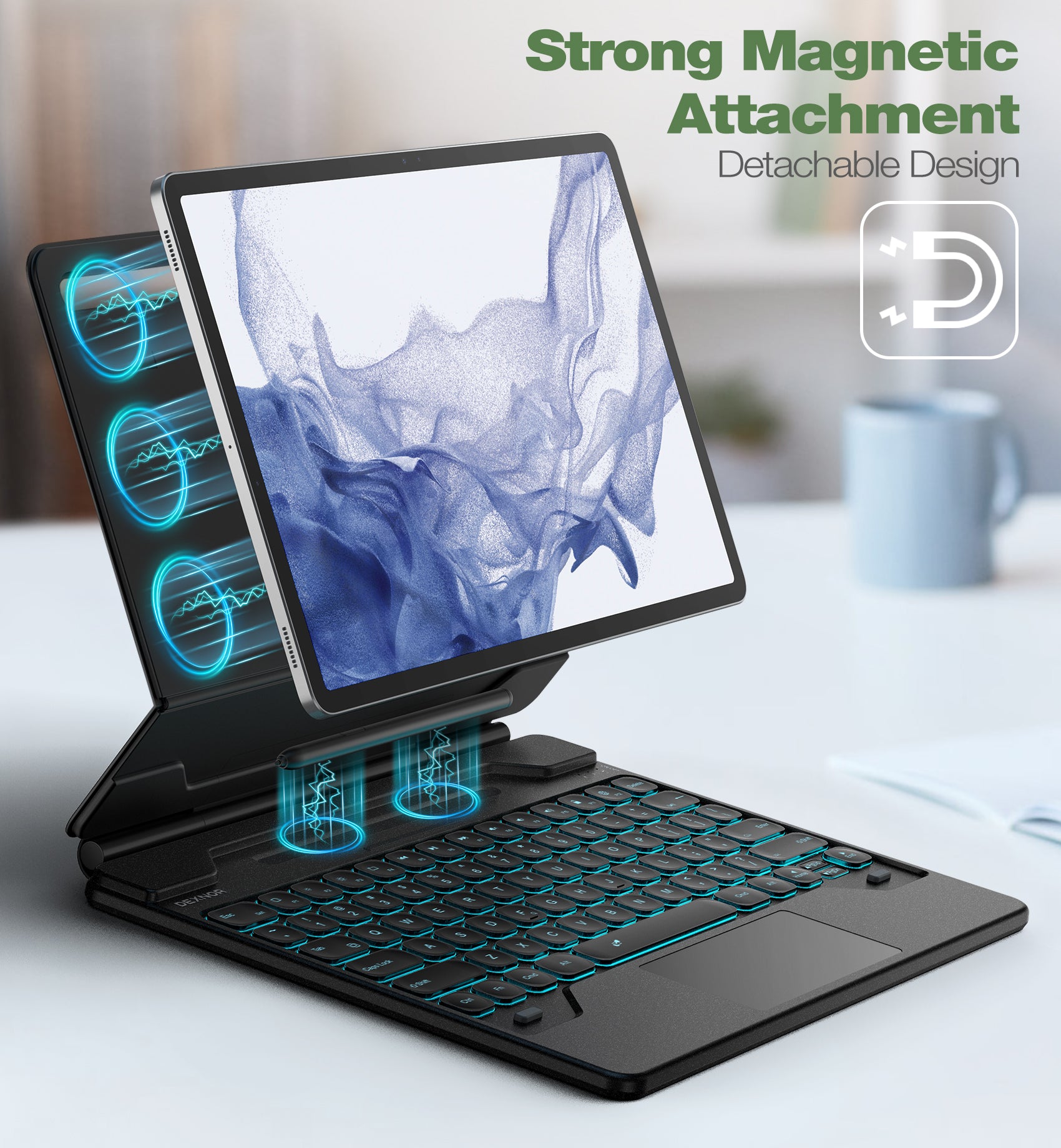 For Samsung Galaxy Tab S8 Plus/S7 FE (5G)/S7 Plus/S9 Plus/S9 FE Plus 12.4 Inch Case with Keyboard Floating Cantilever Magnetic Stand