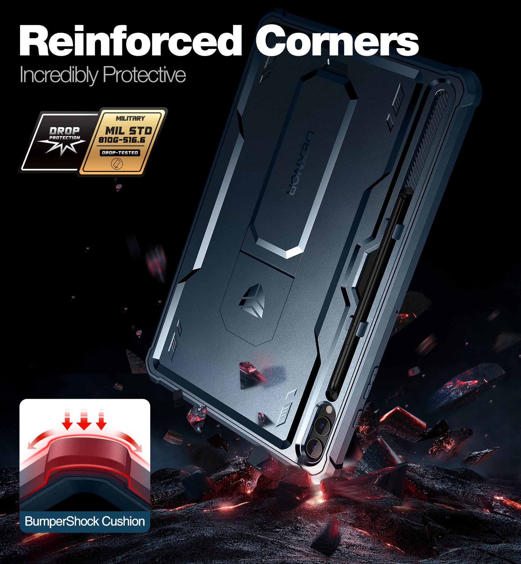 Dexnor Tablet Case for Samsung Galaxy Tab S9 Plus With Screen Protector Full Body Bumper Kickstand Heavy-duty Shockproof Rugged Pen Holder Cover.