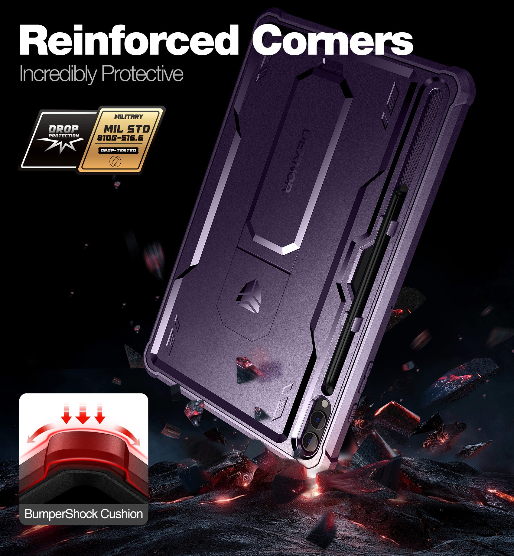 Dexnor Tablet Case for Samsung Galaxy Tab S9 Plus With Screen Protector Full Body Bumper Kickstand Heavy-duty Shockproof Rugged Pen Holder Cover.